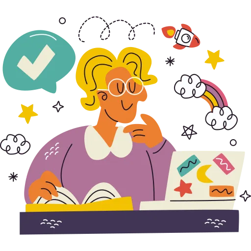 Girl Solving Math Problems with Thought Bubbles PNG