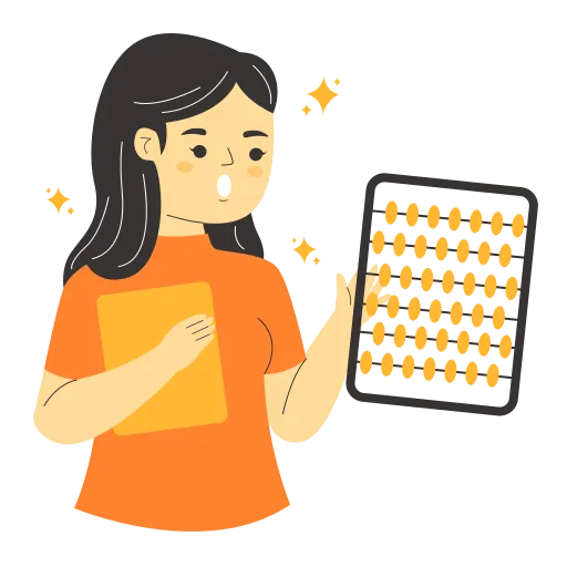 Girl thinking and holding math board for school PNG