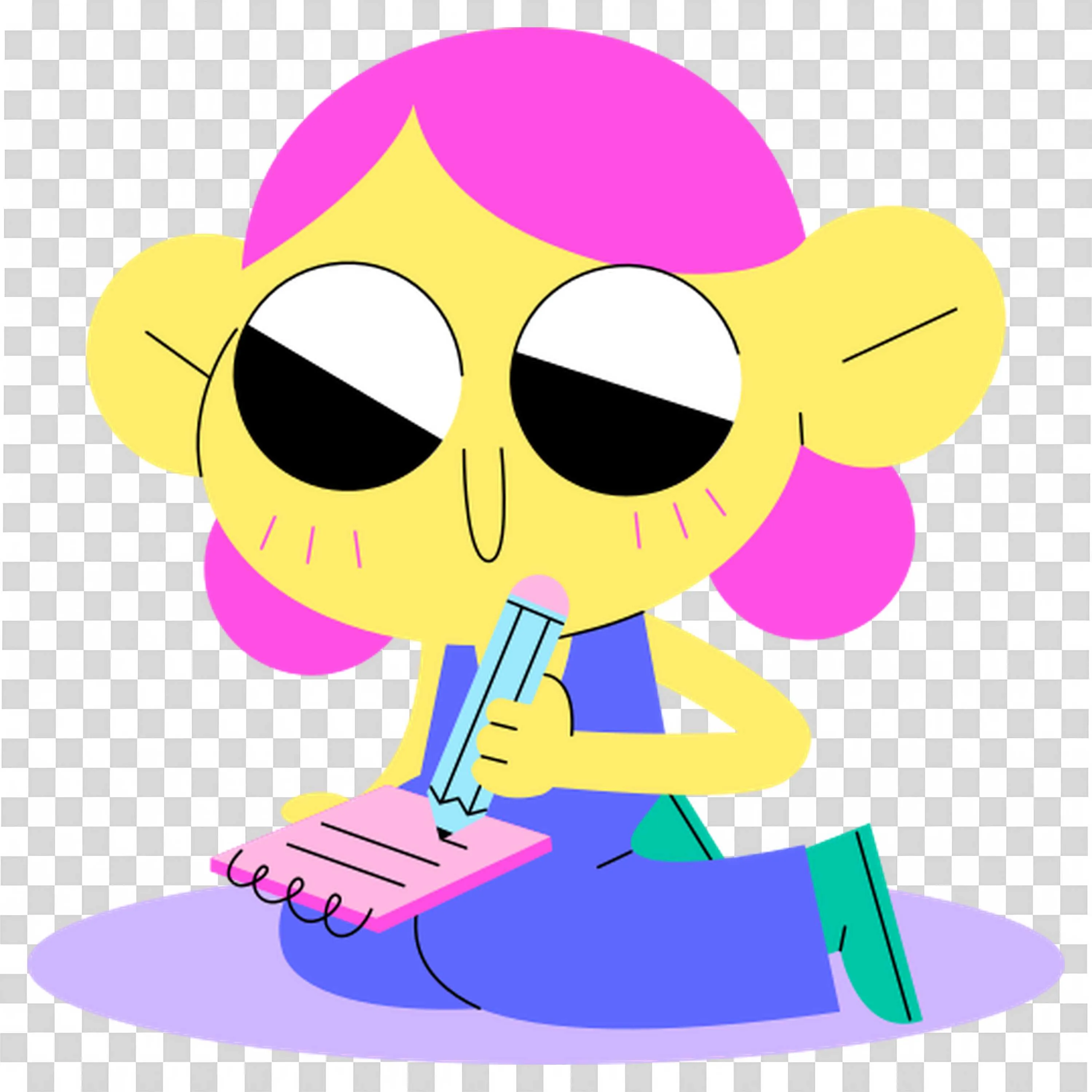 Girl with Pink Hair Writing in Notebook While Studying Png