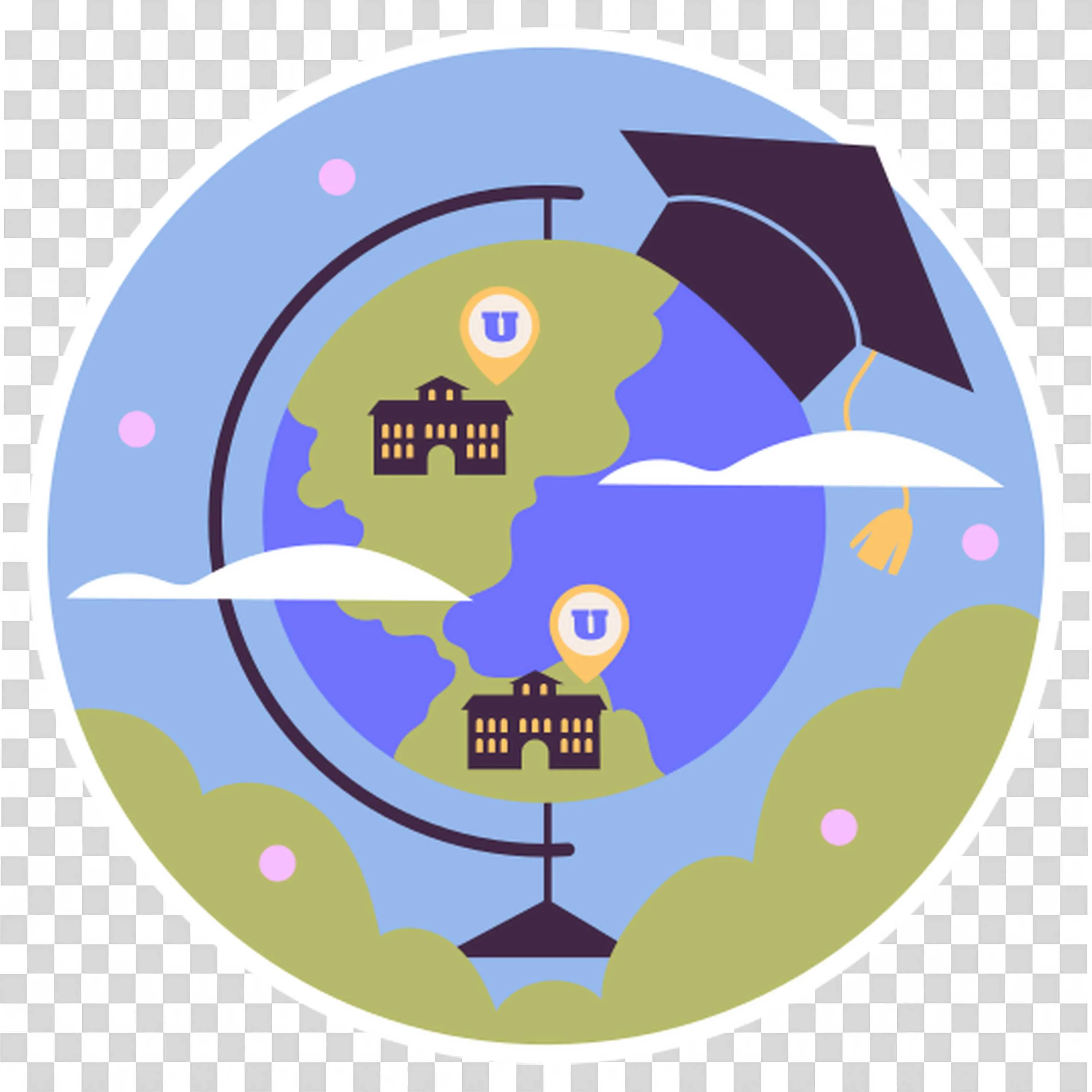 Global Education Icon with Universities Around the World