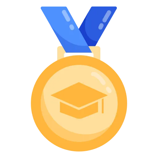 Gold Medal with Graduation Cap and Certificate Ribbon