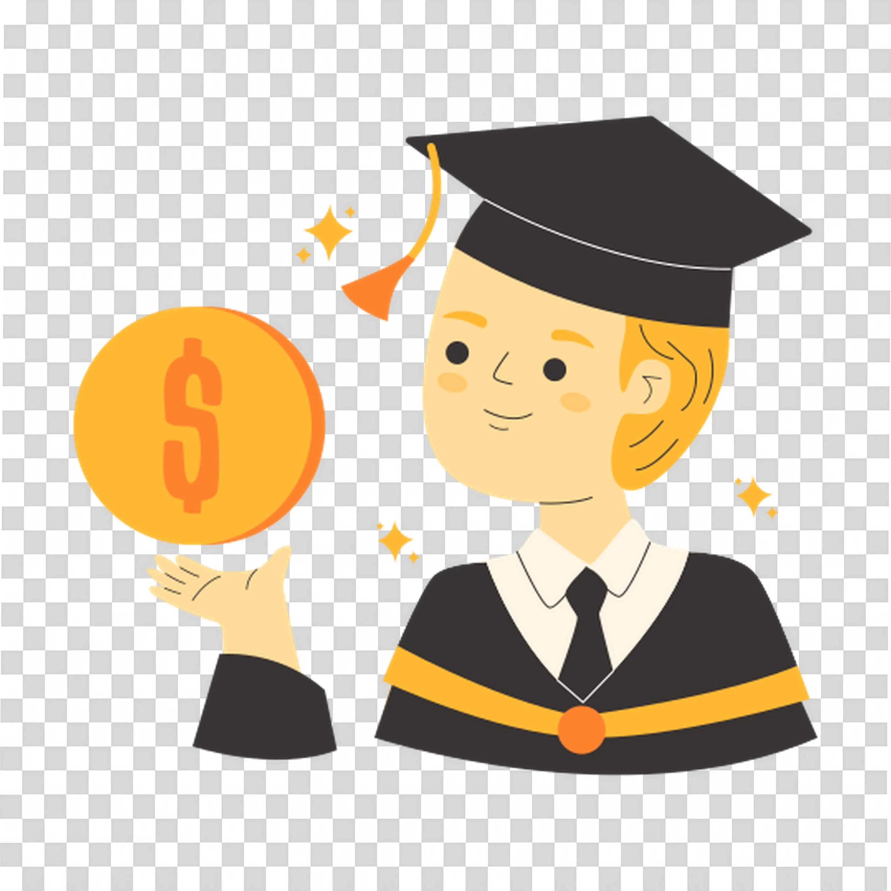Graduate Boy Holding a Gold Coin with a Happy Face Free Png