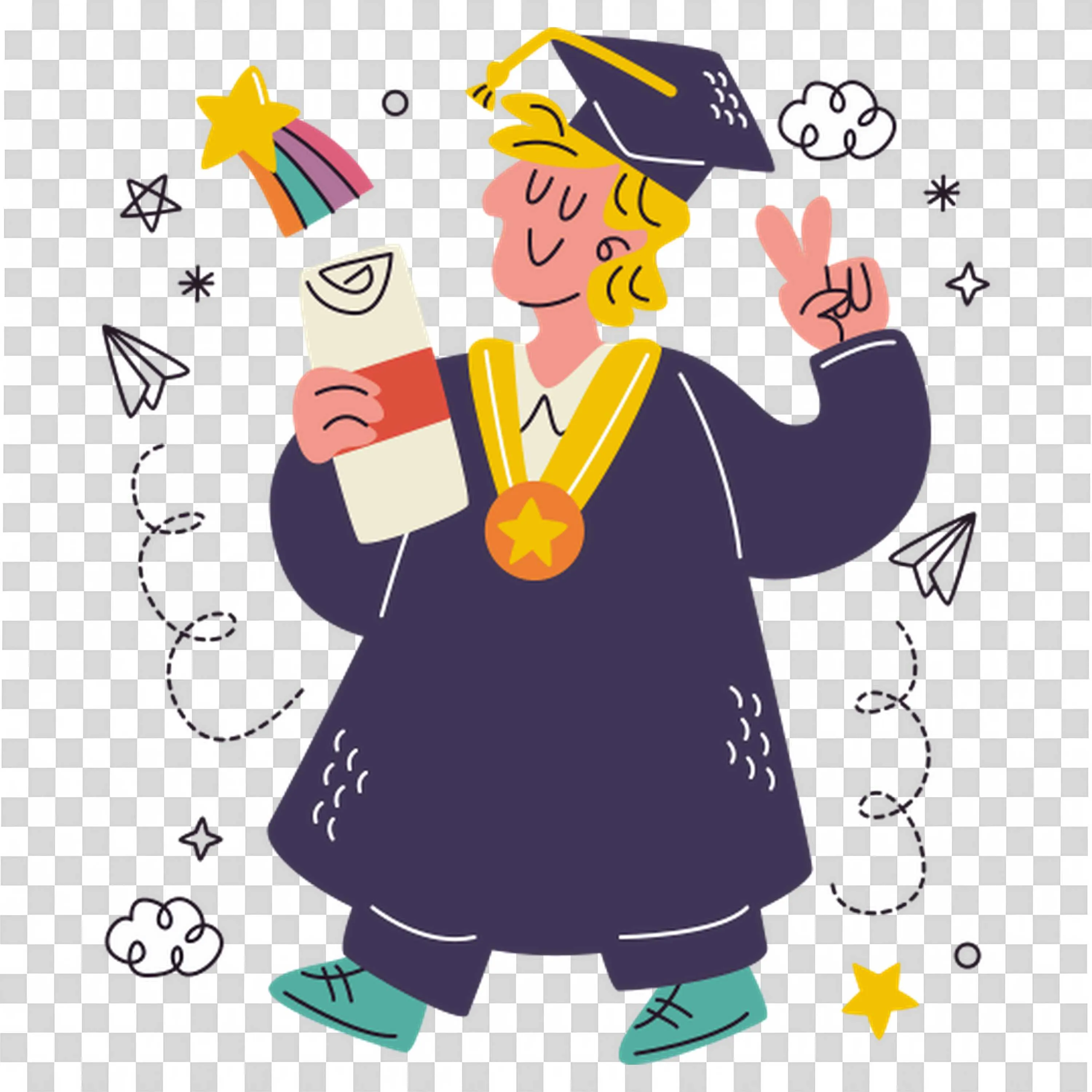 Graduate Girl Holding a Diploma and a Gold Medal Smiling