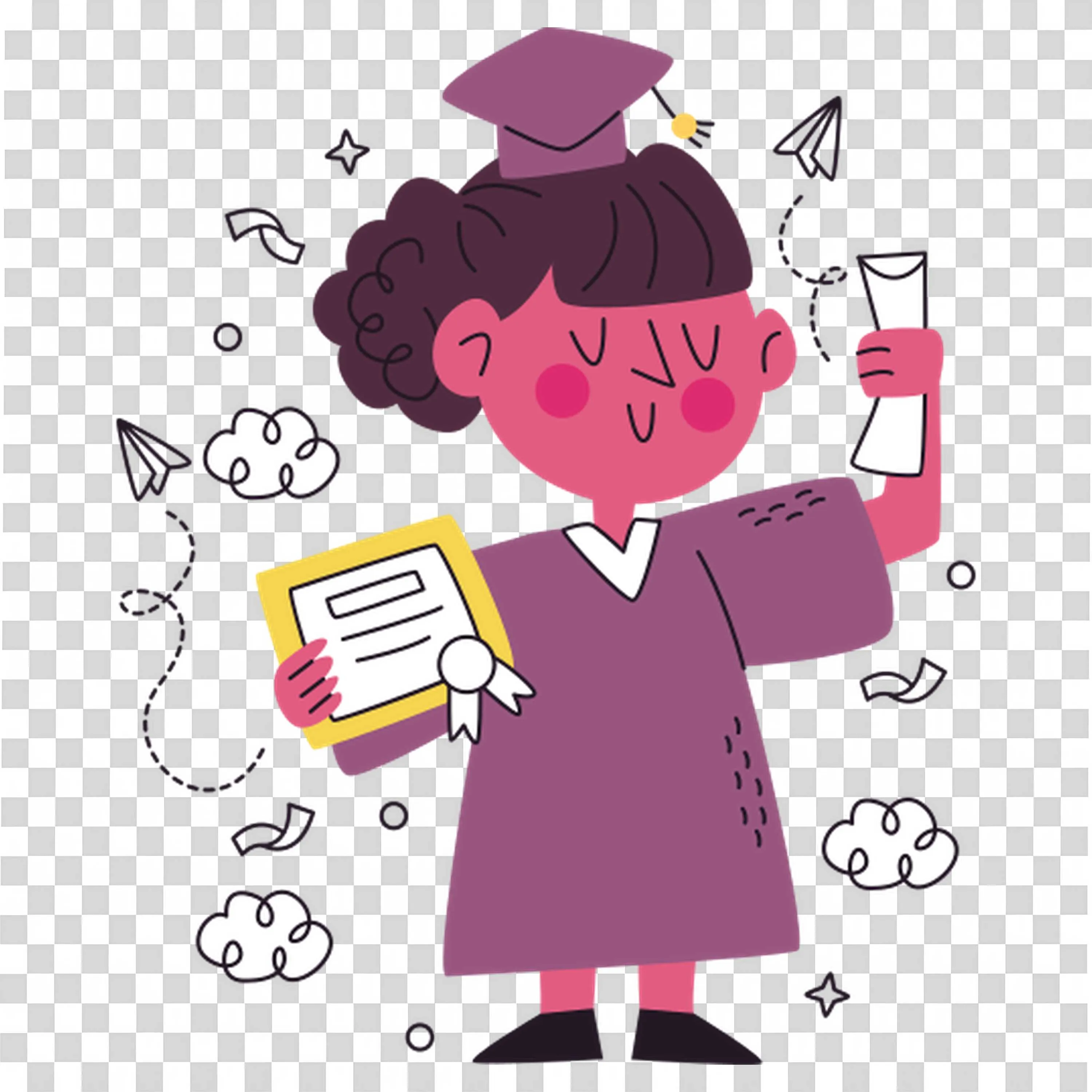 Graduate Student Celebrating with a Diploma and Cap Png