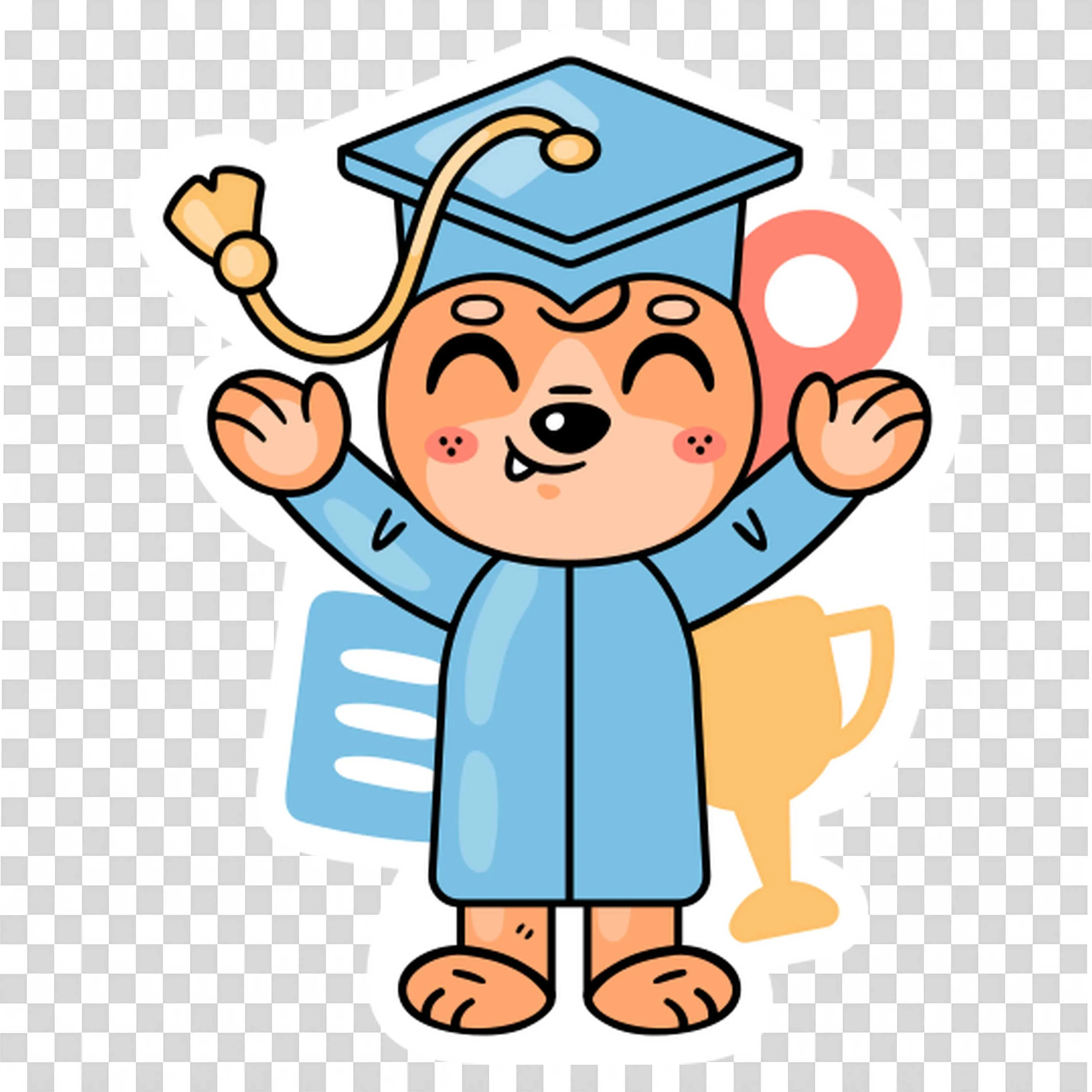 Graduated Fox Wearing a Blue Graduation Gown and Cap Png