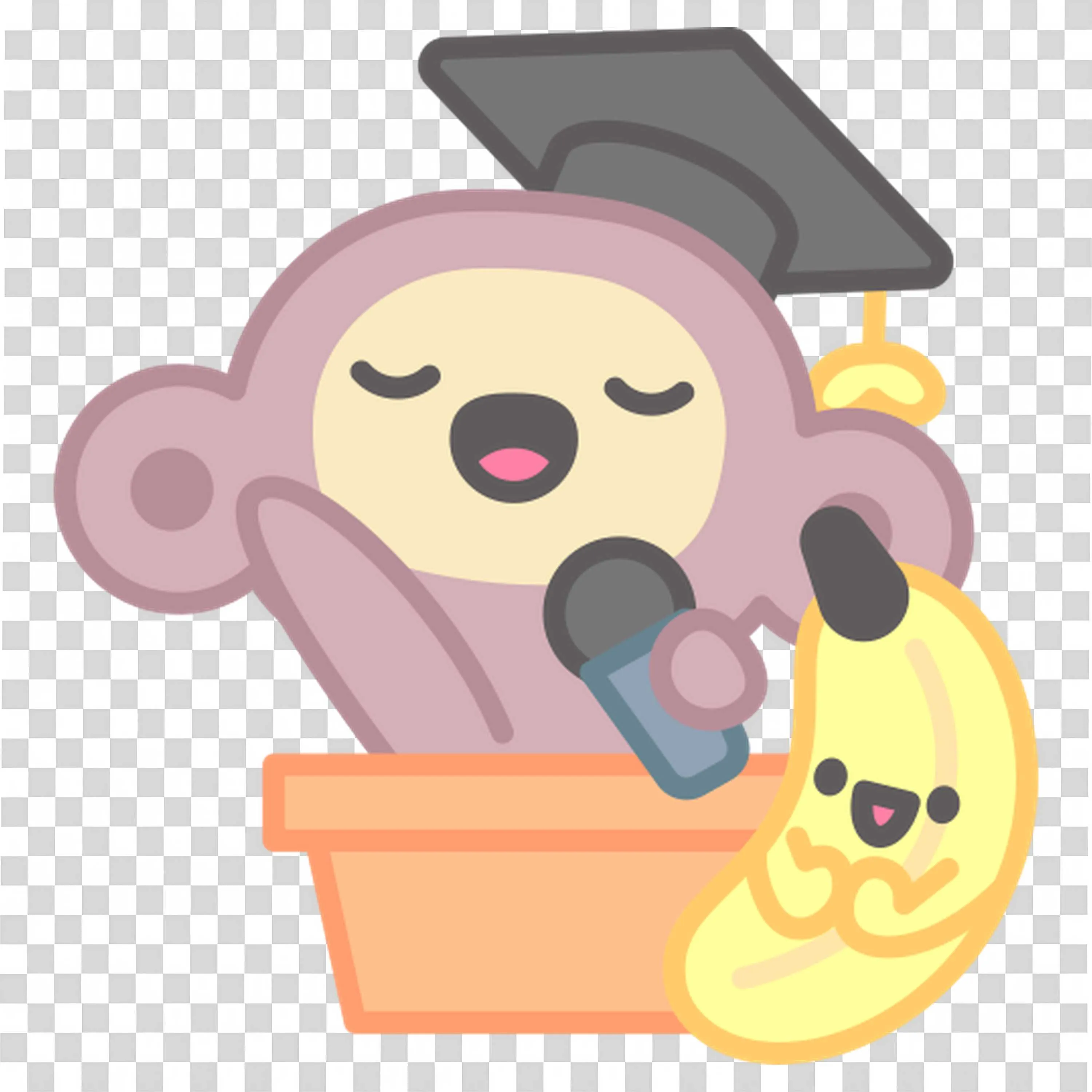 Graduated Monkey Holding Microphone with Happy Banana Friend