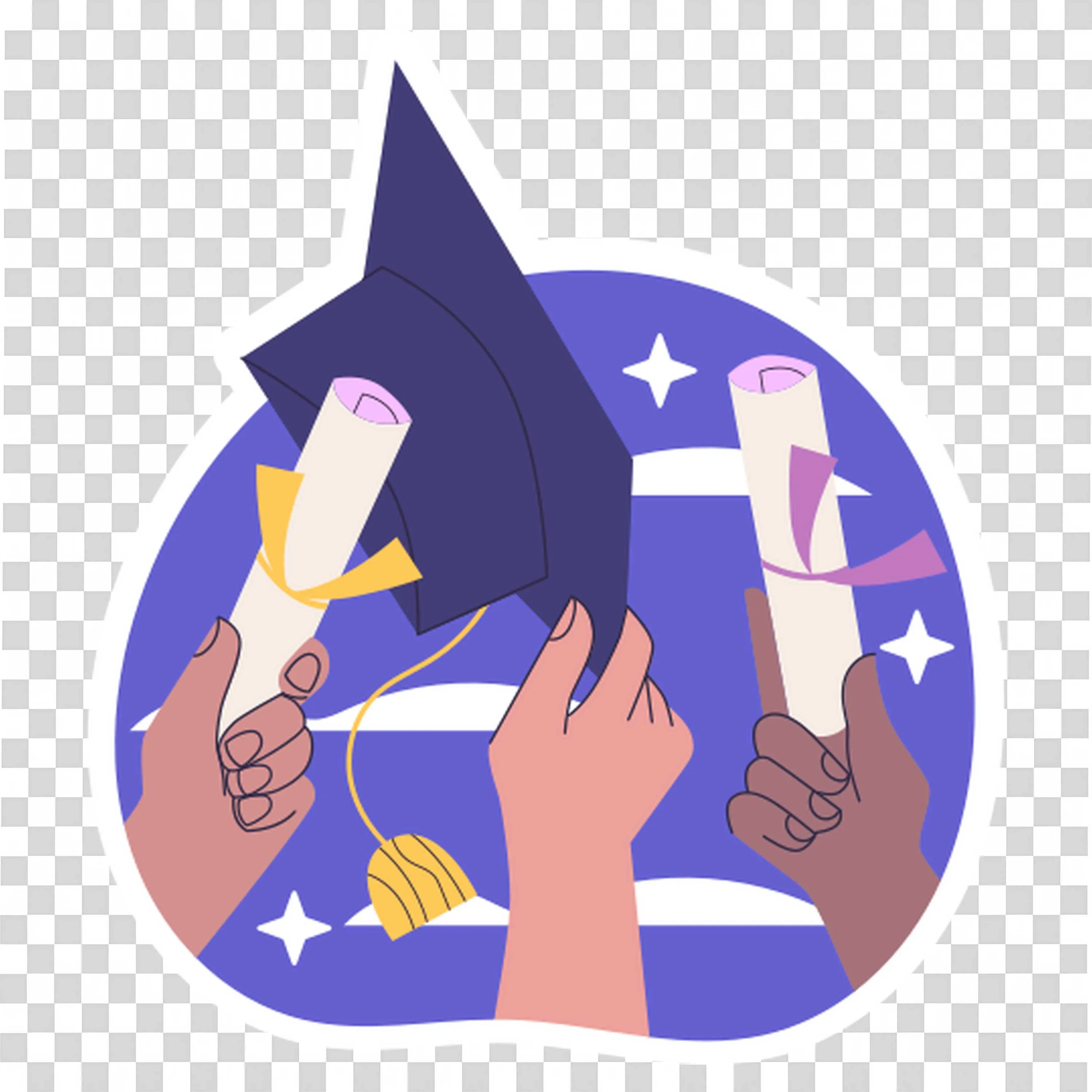 Graduates Raising Diplomas and Cap in Celebration Together