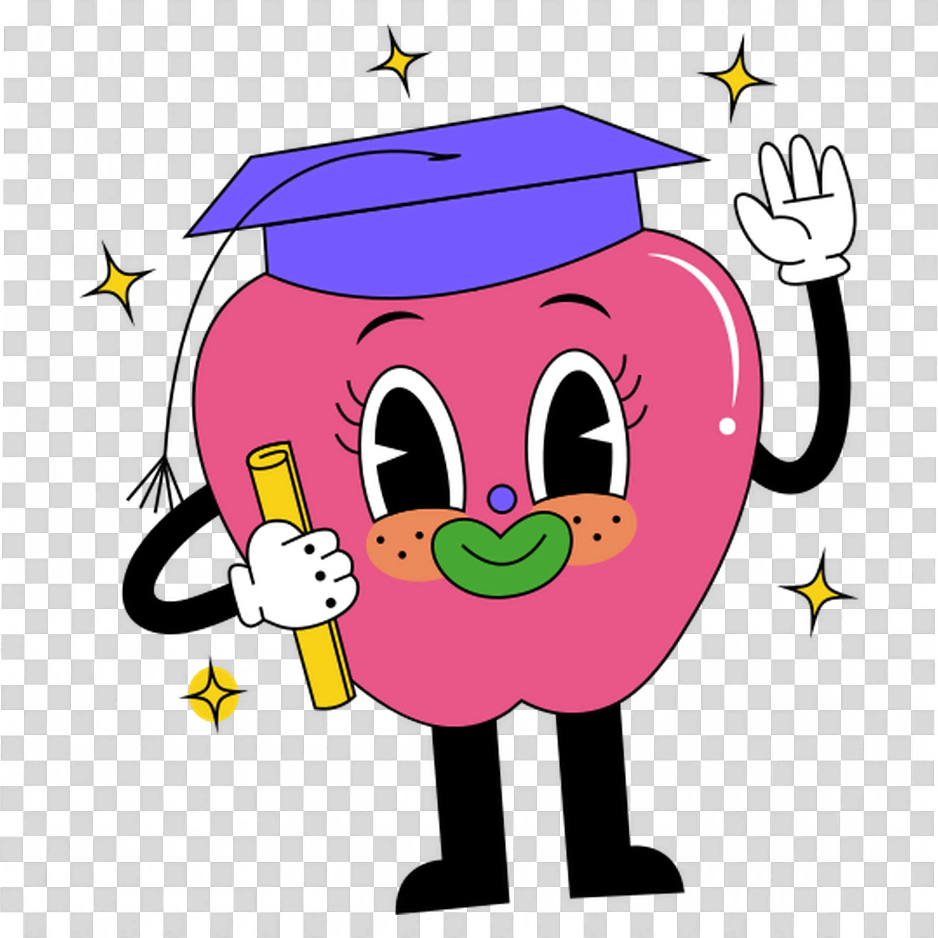 Graduation Apple Cartoon with Cap and Diploma Hd PNG Image