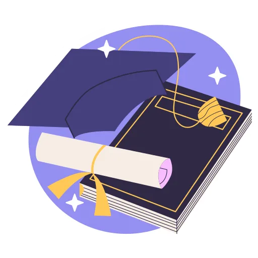Graduation Cap and Book Represent Student Achievement