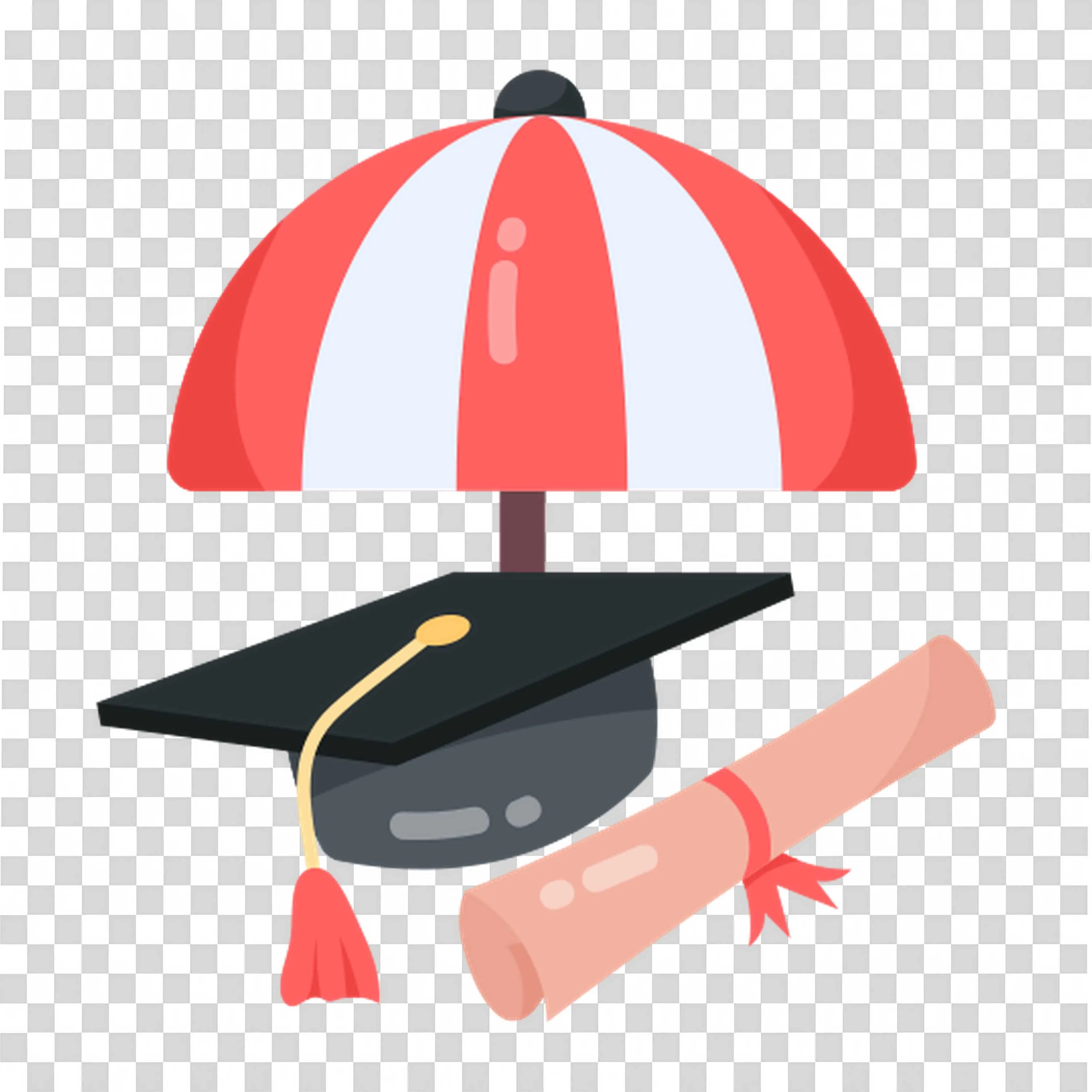 Graduation Cap and Diploma Under Umbrella Protection Png