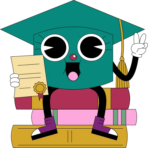 Graduation cap character holding diploma celebrating success