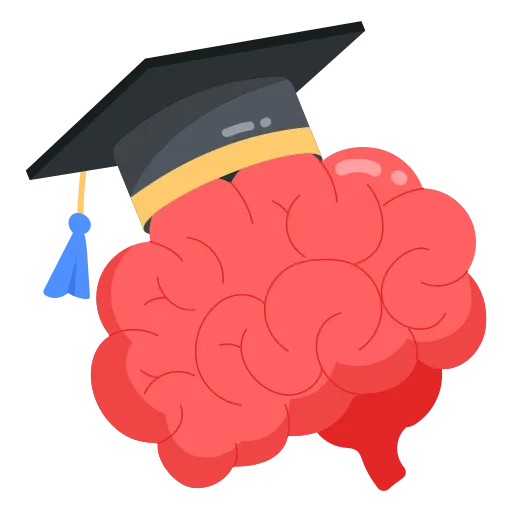 Graduation Cap Sitting on Red Cartoon Brain Design