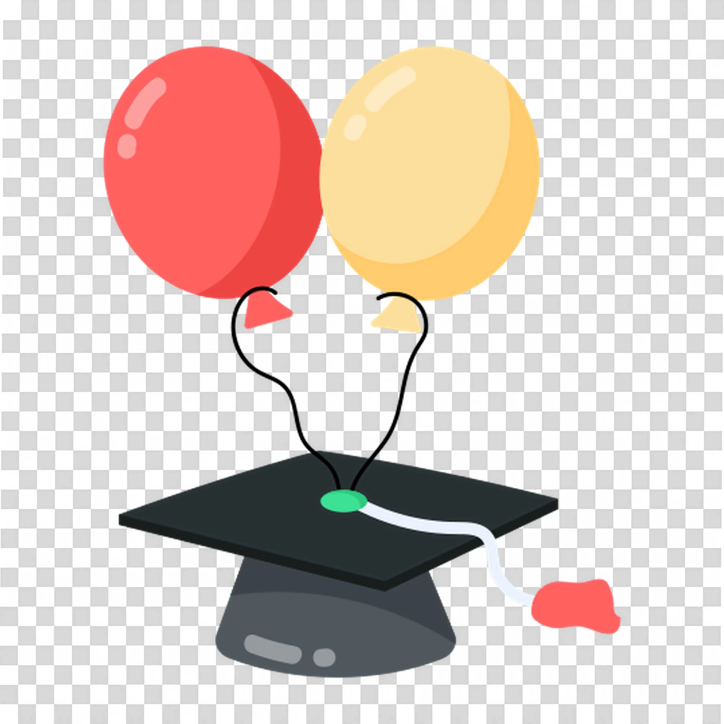 Graduation Cap Tied with Red and Yellow Balloons PNG Image