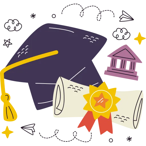 Graduation Cap with Certificate for Academic Success Time