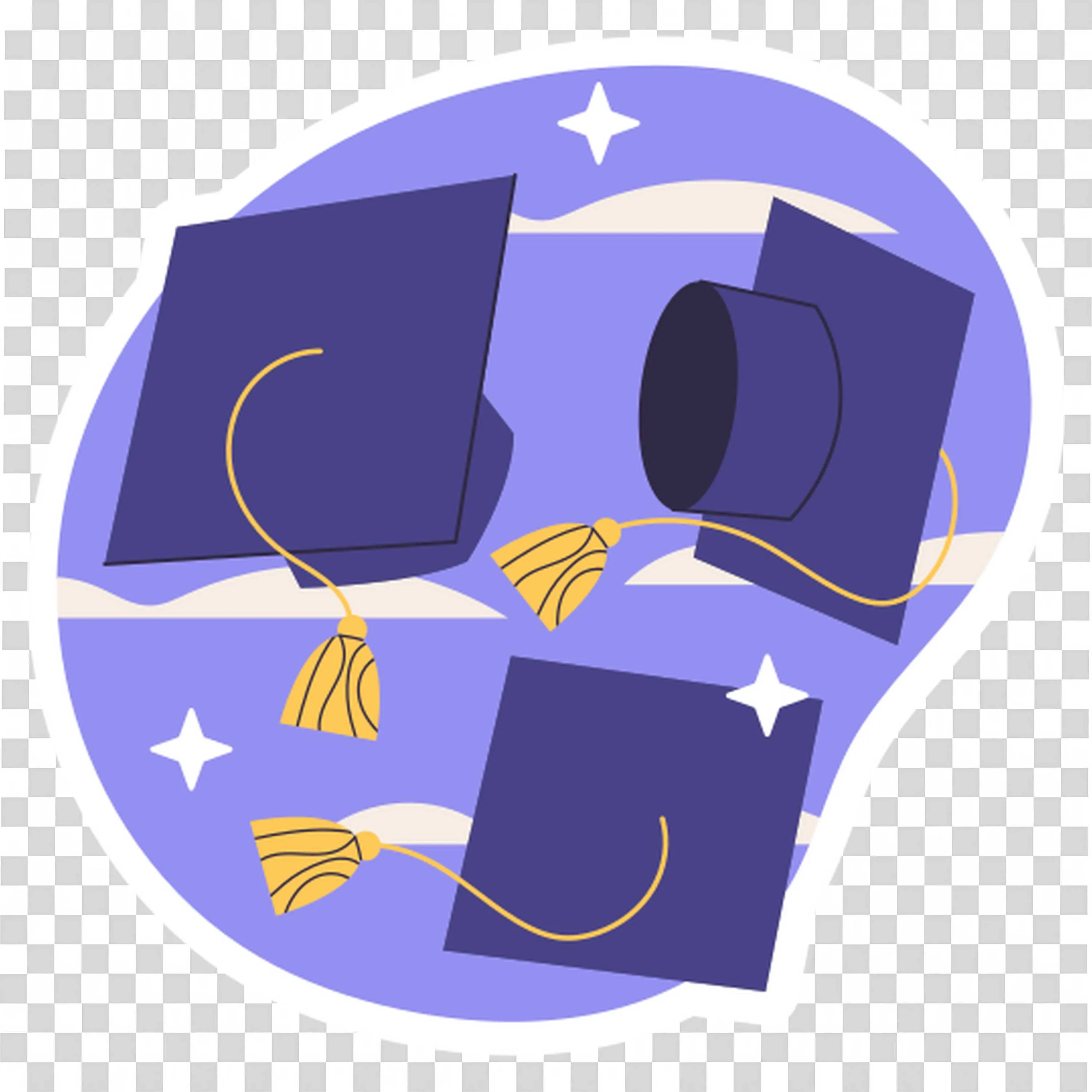 Graduation Caps Flying in the Air with Purple Background