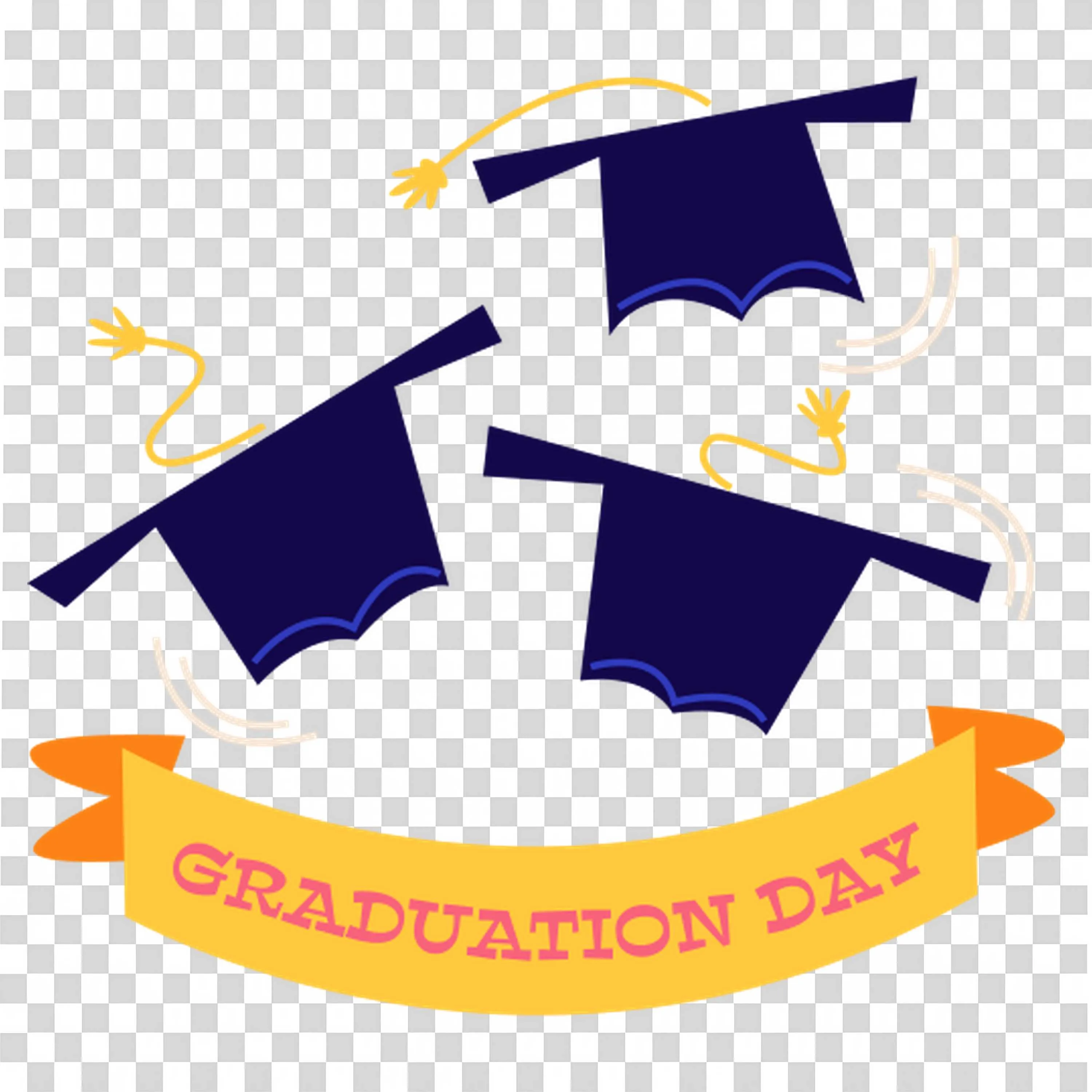 Graduation Caps Tossed in Air with Banner Celebration Png