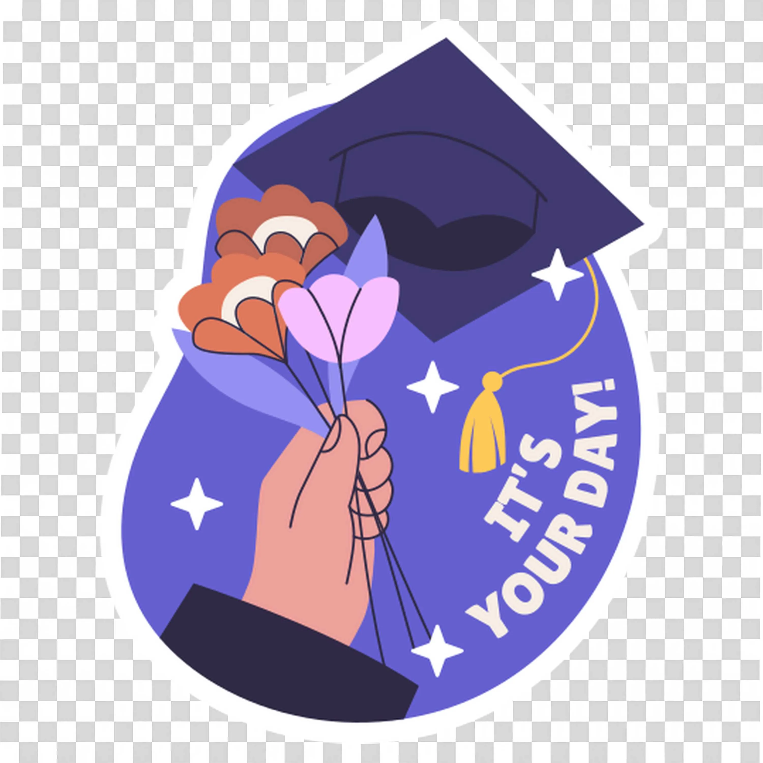 Graduation Day Celebration Clipart with Cap and Flowers