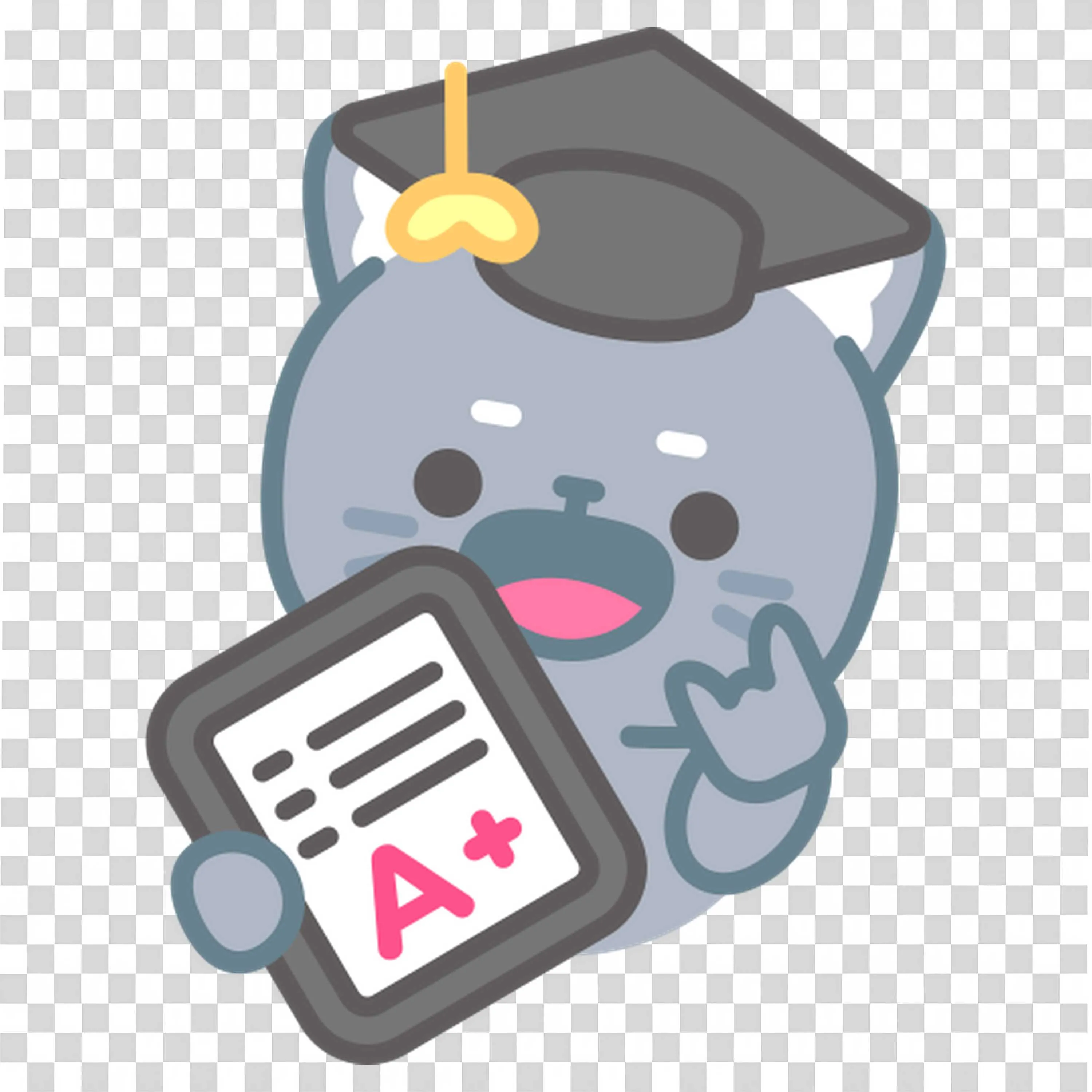 Gray Cat Graduate Holding a Paper with An a Plus Grade Png