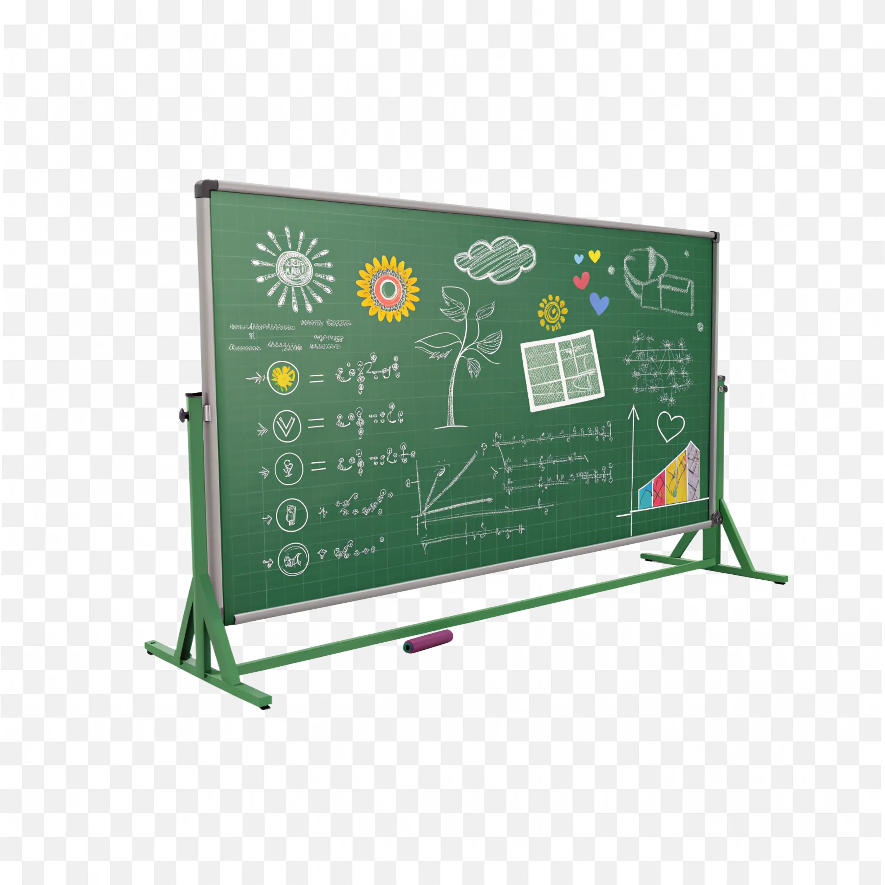 Green Blackboard with Nature Related Diagrams PNG Image