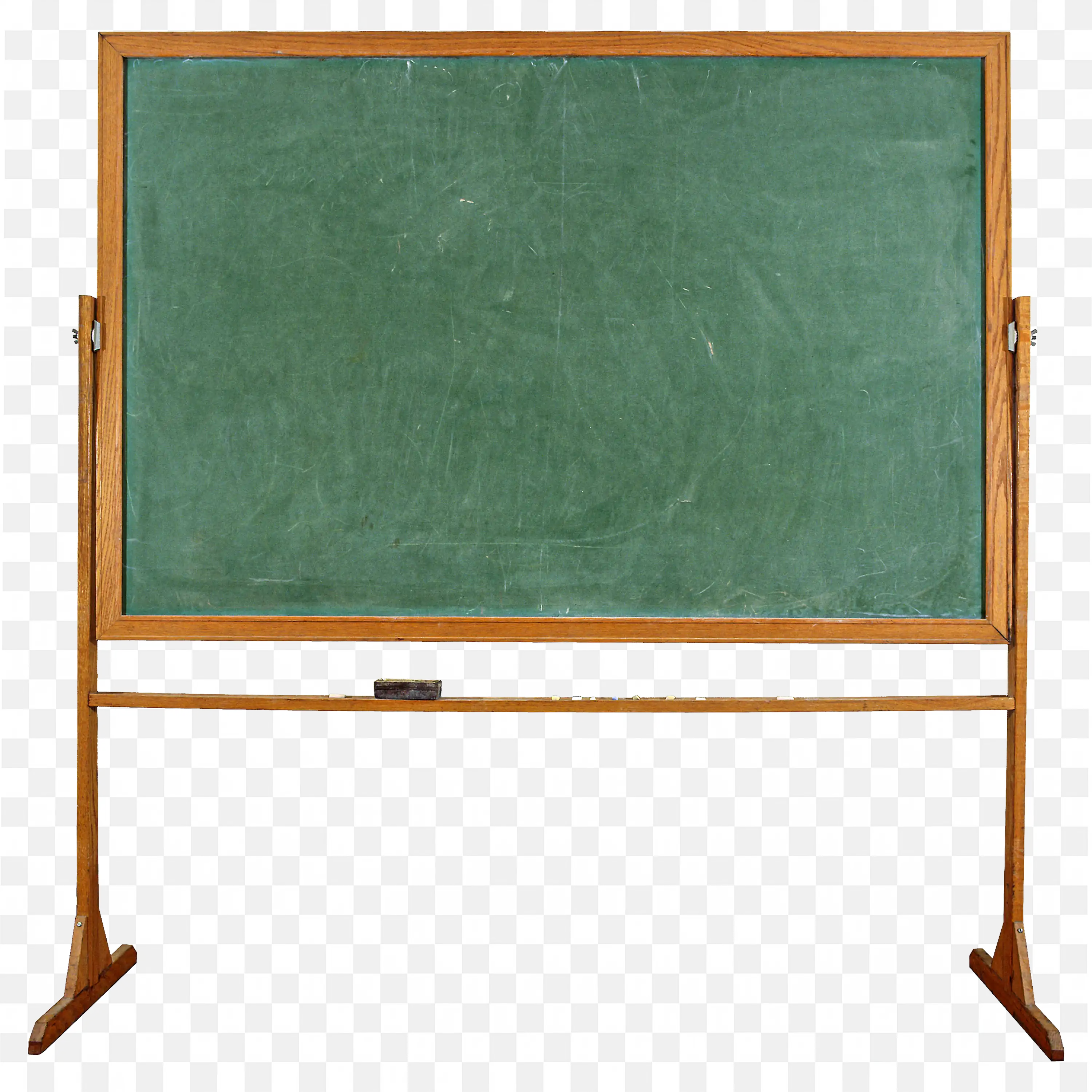Green Blackboard with Wooden Frame and Chalk on the Shelf