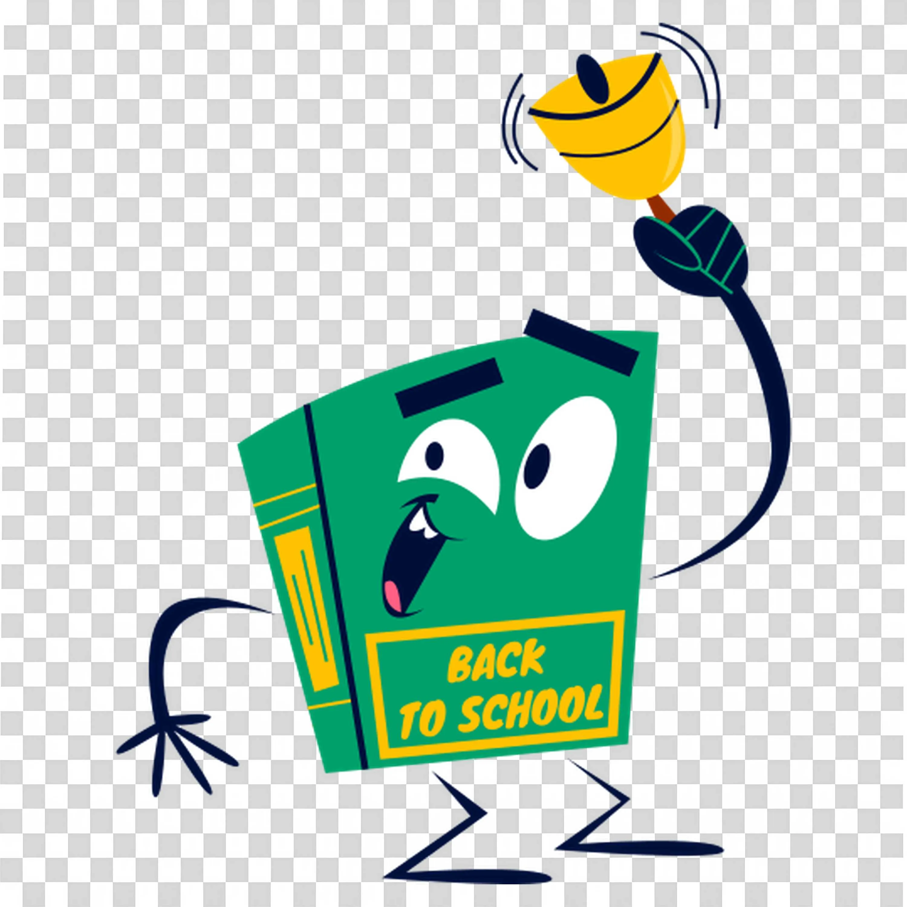 Green Book Character Ringing a School Bell PNG Download