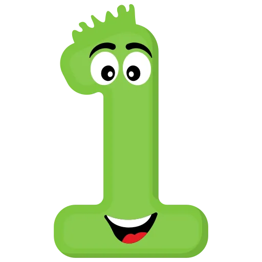 Green Number One Cartoon Represents First School Step