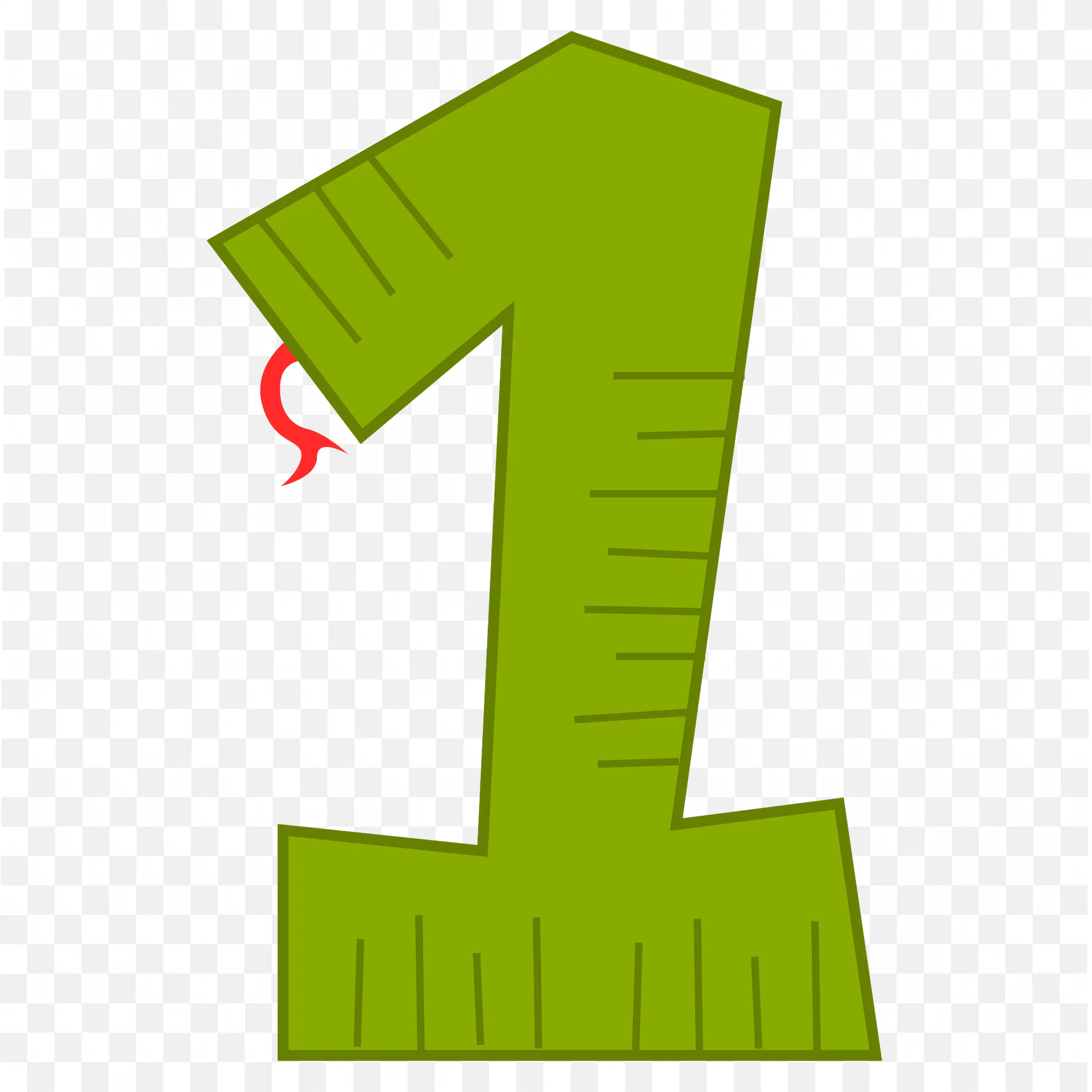 Green Number One Looks like a Snake with a Red Tongue PNG