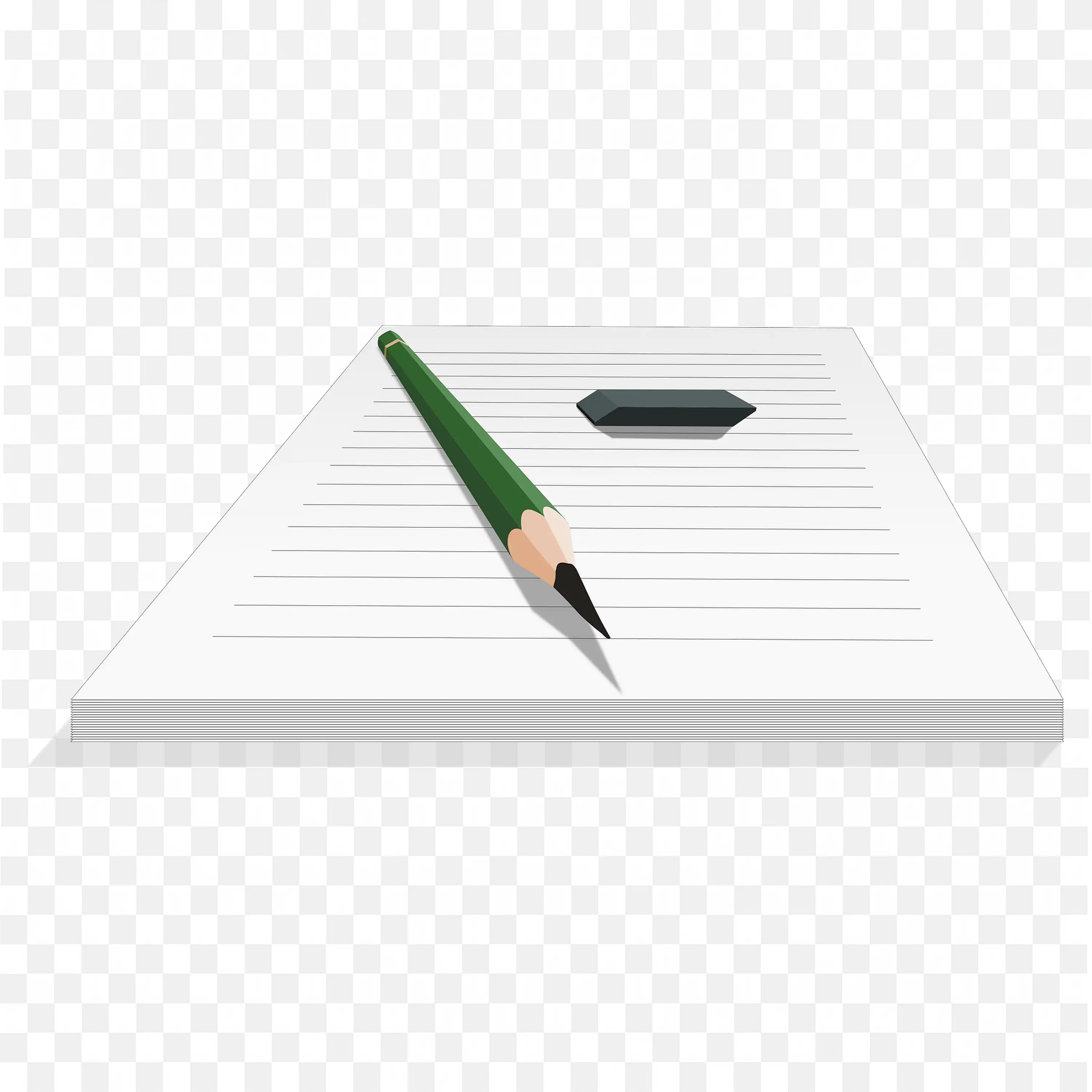 Green Pencil and Eraser at the Top of the Lined Note PNG