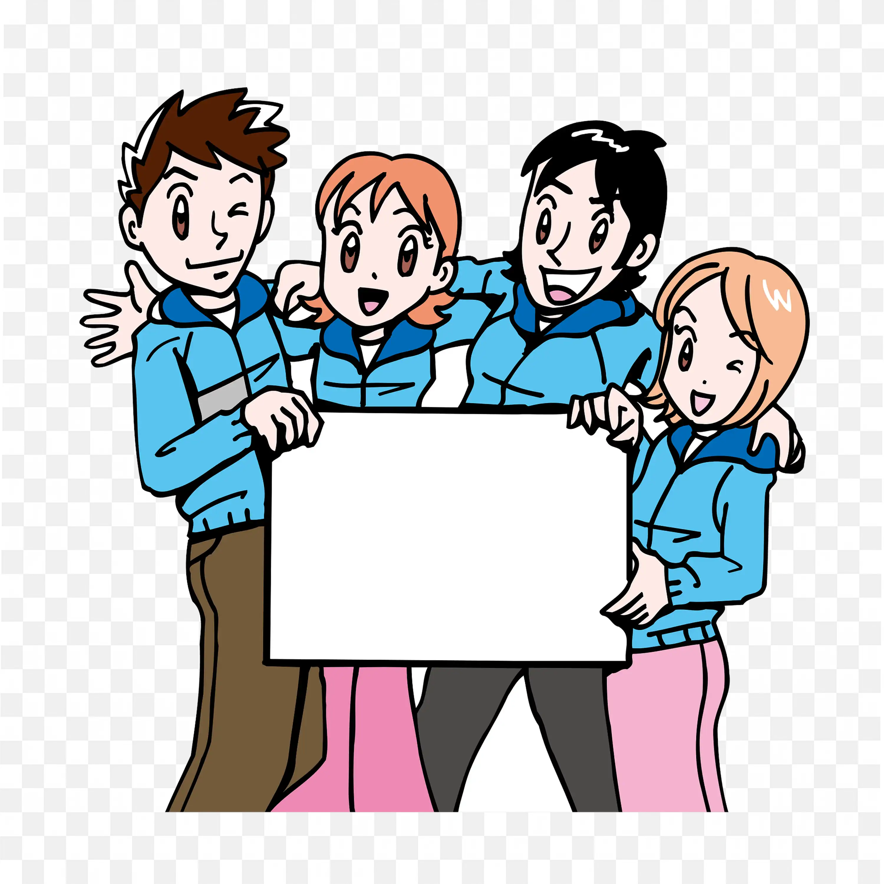 Group of friends holding Blank Signboard for Messages