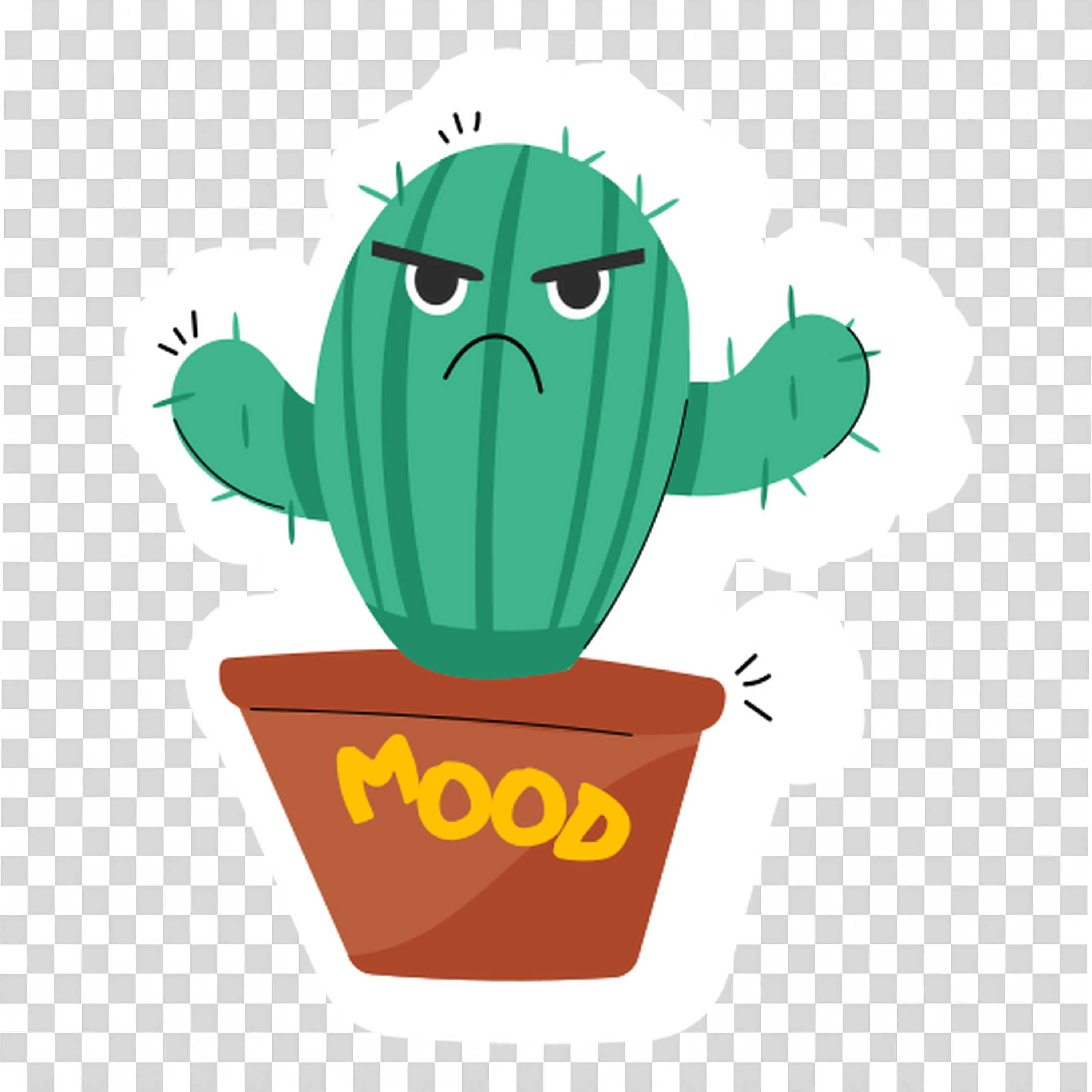 Grumpy Cactus in Pot with Text Mood for School Emotions Png
