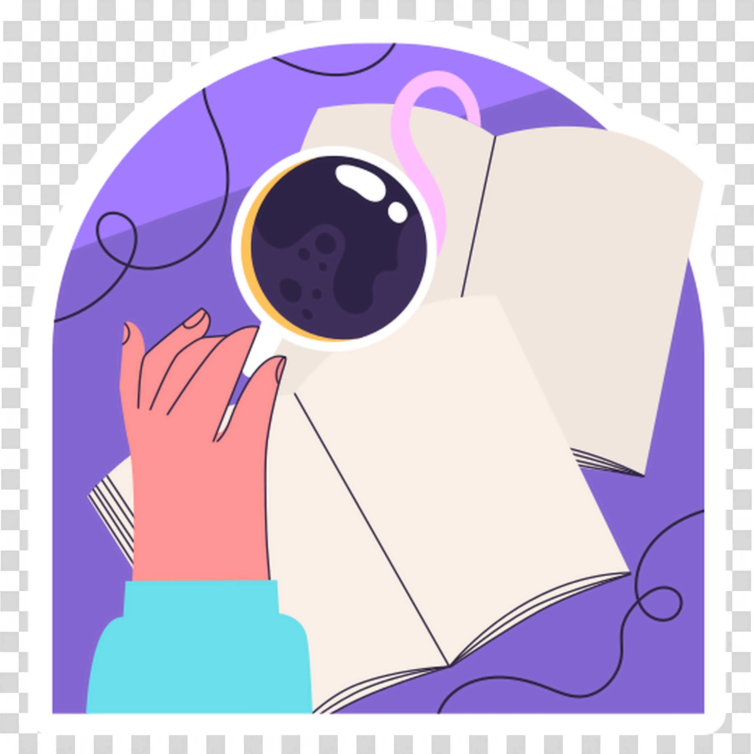 Hand Holding a Coffee Cup with An Open Book for Studying