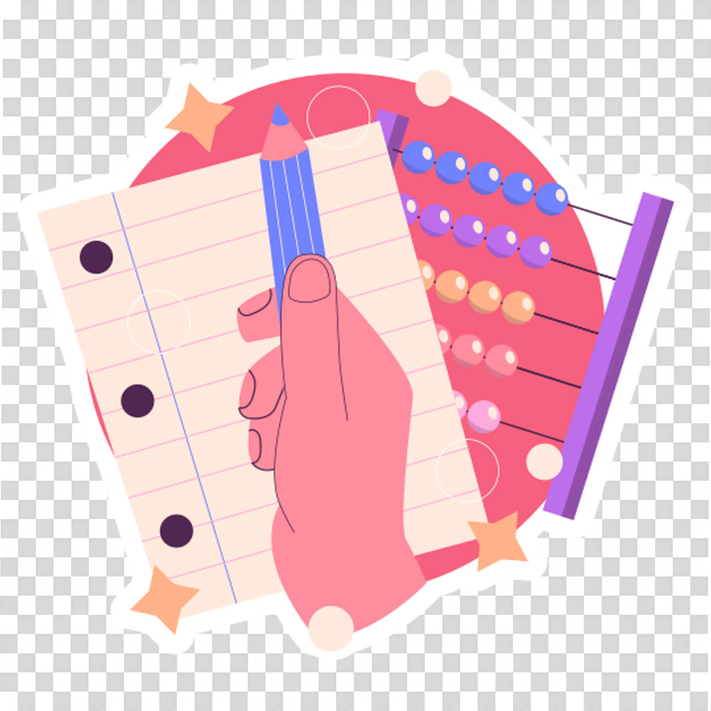 Hand Holding a Pencil Over Paper with An Abacus Background