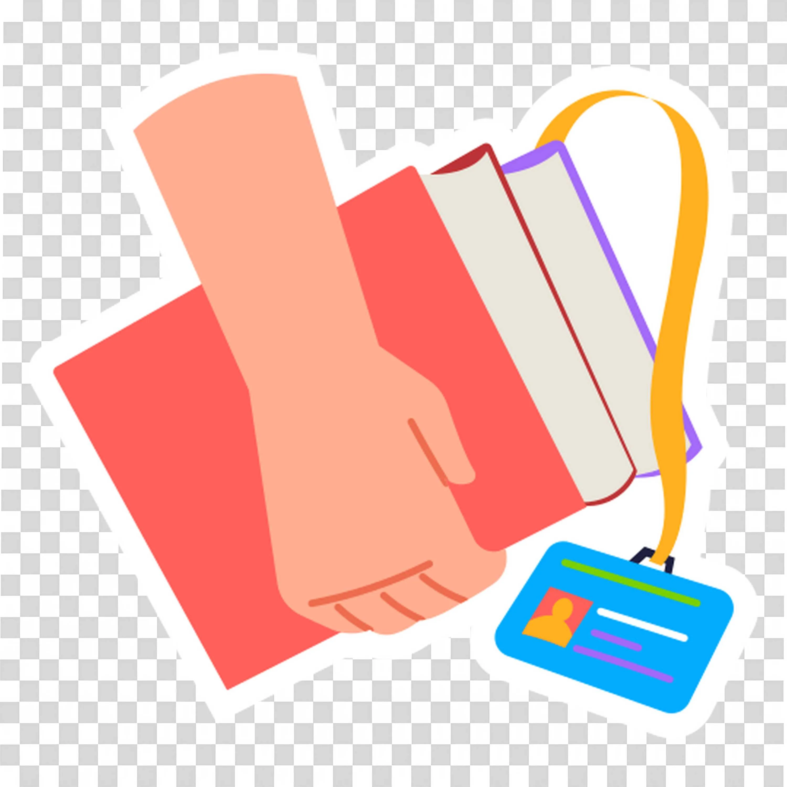 Hand Holding a Stack Of Books with An Id Card Hanging Png