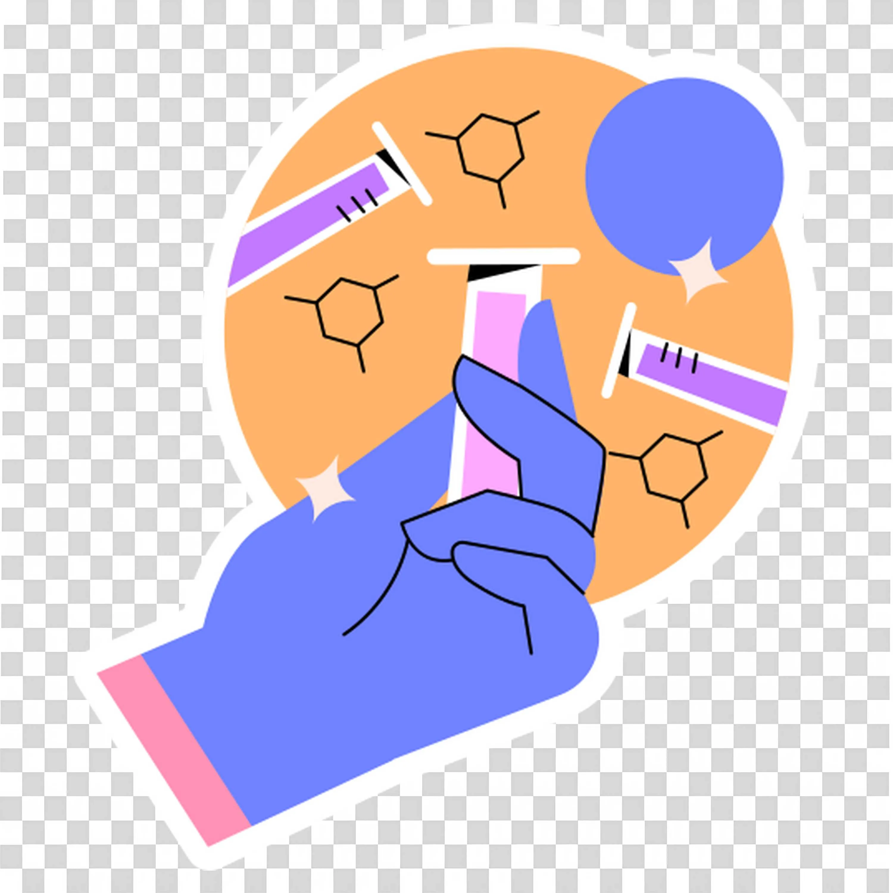 Hand Holding a Test Tube with Chemistry and Lab Equipment