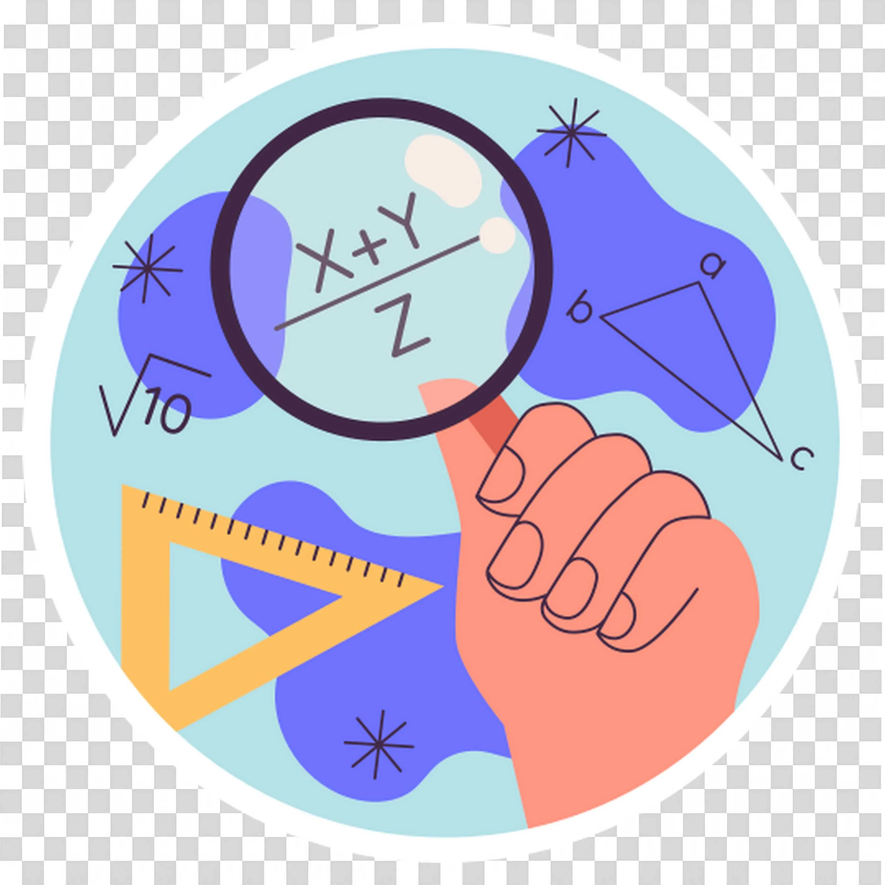 Hand Holding Magnifying Glass Over Math Formulas and Shapes