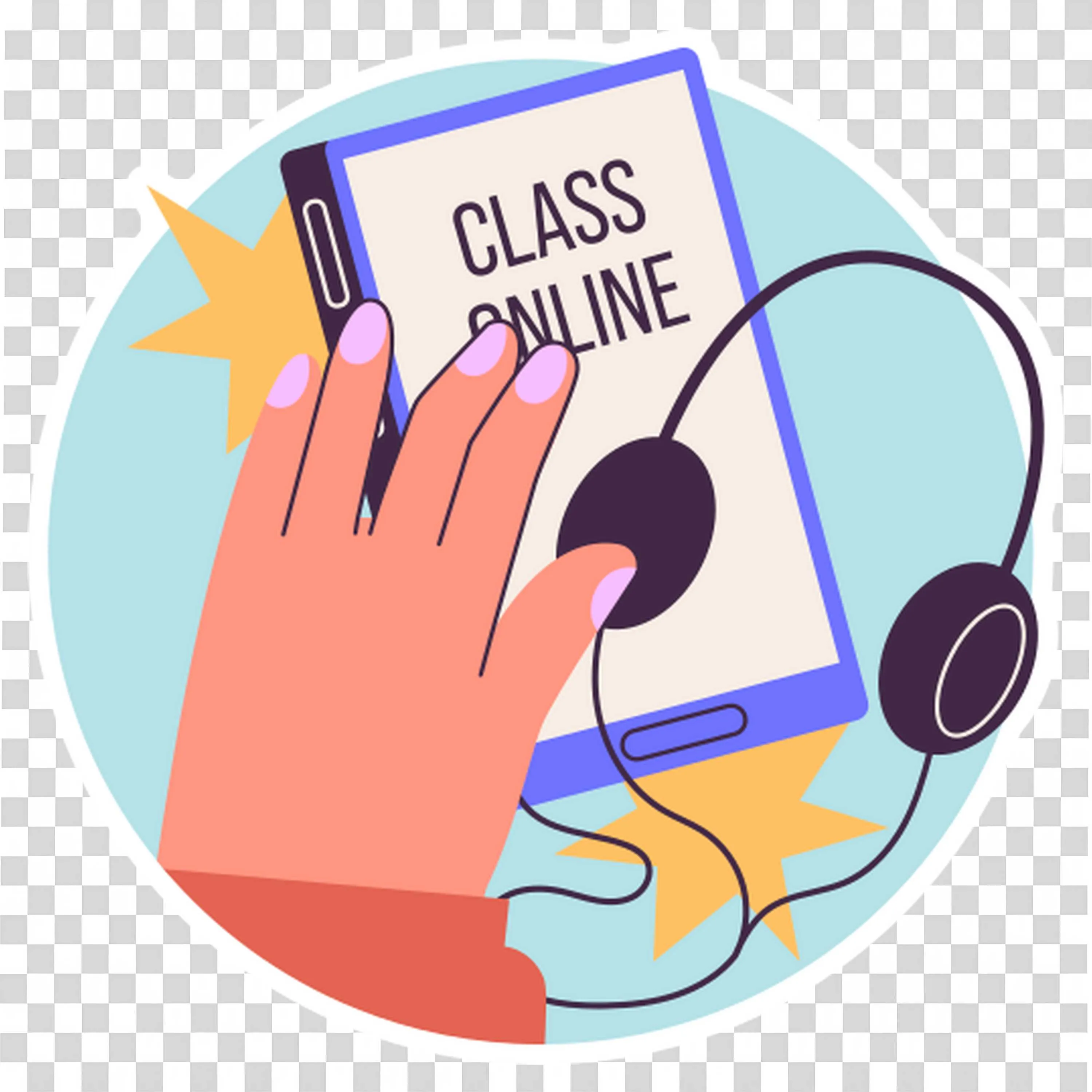 Hand Holding Phone Showing Online Class with Headphones
