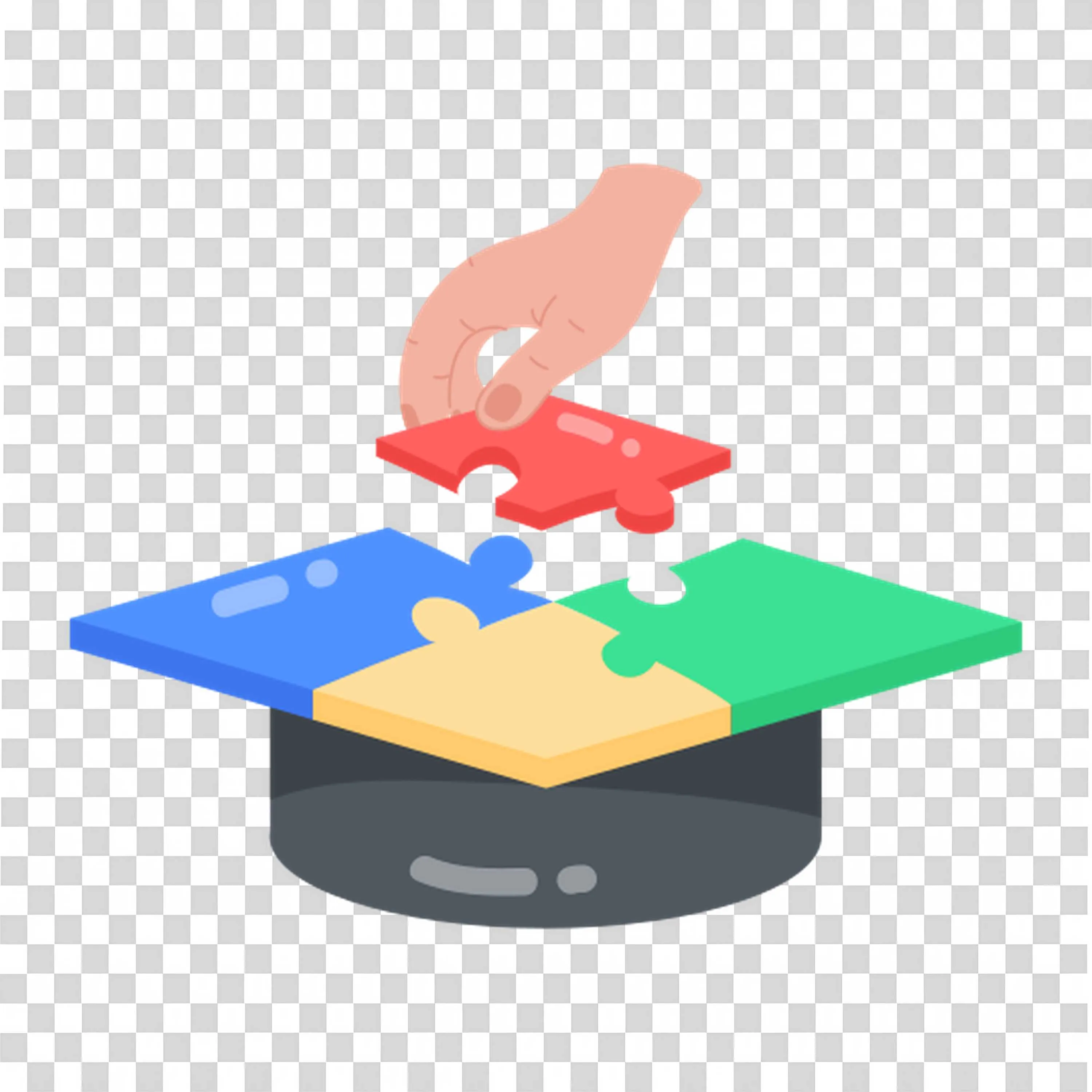 Hand Placing Puzzle Piece in a Graduation Cap Concept Png