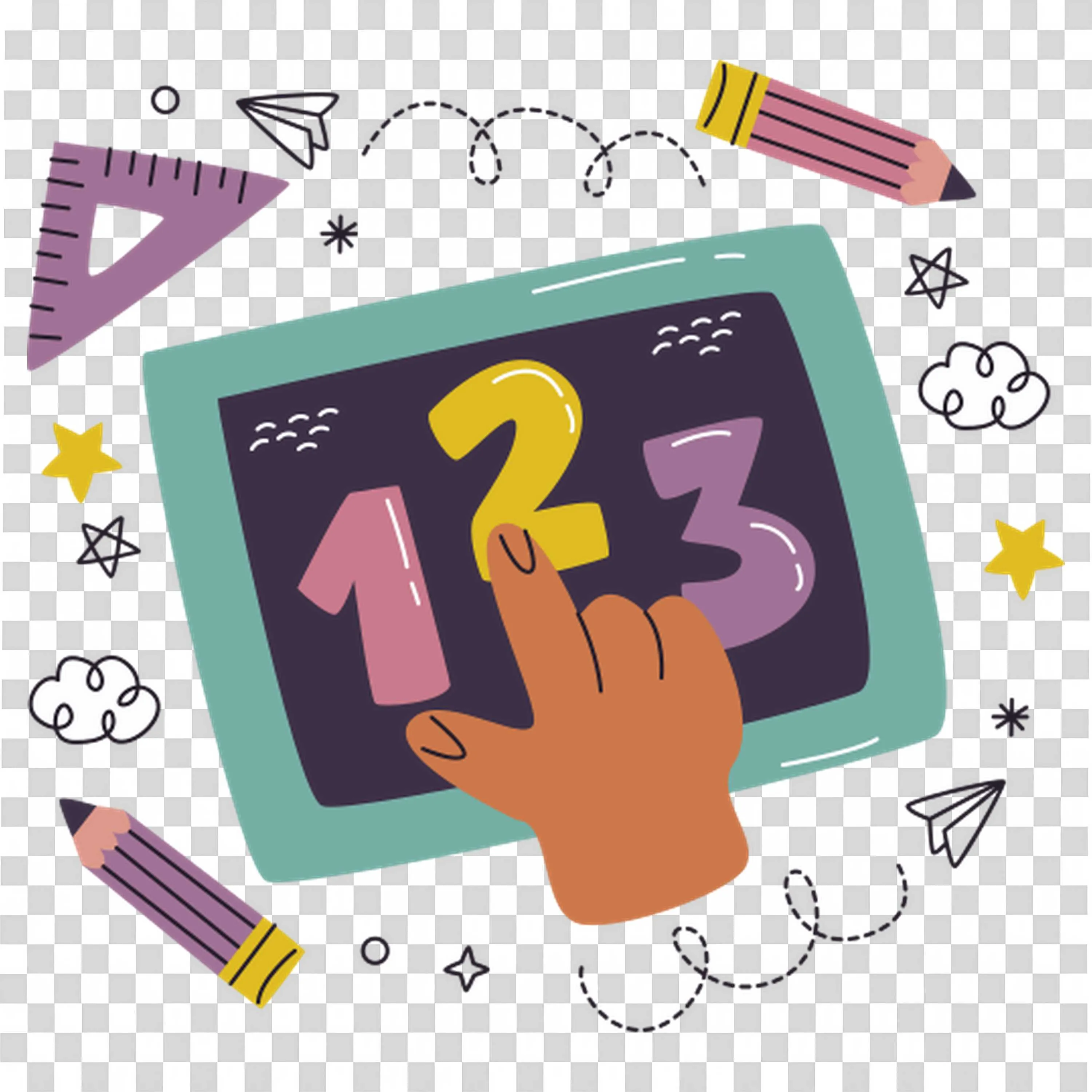 Hand Pointing to the Numbers One Two and Three on a Tablet