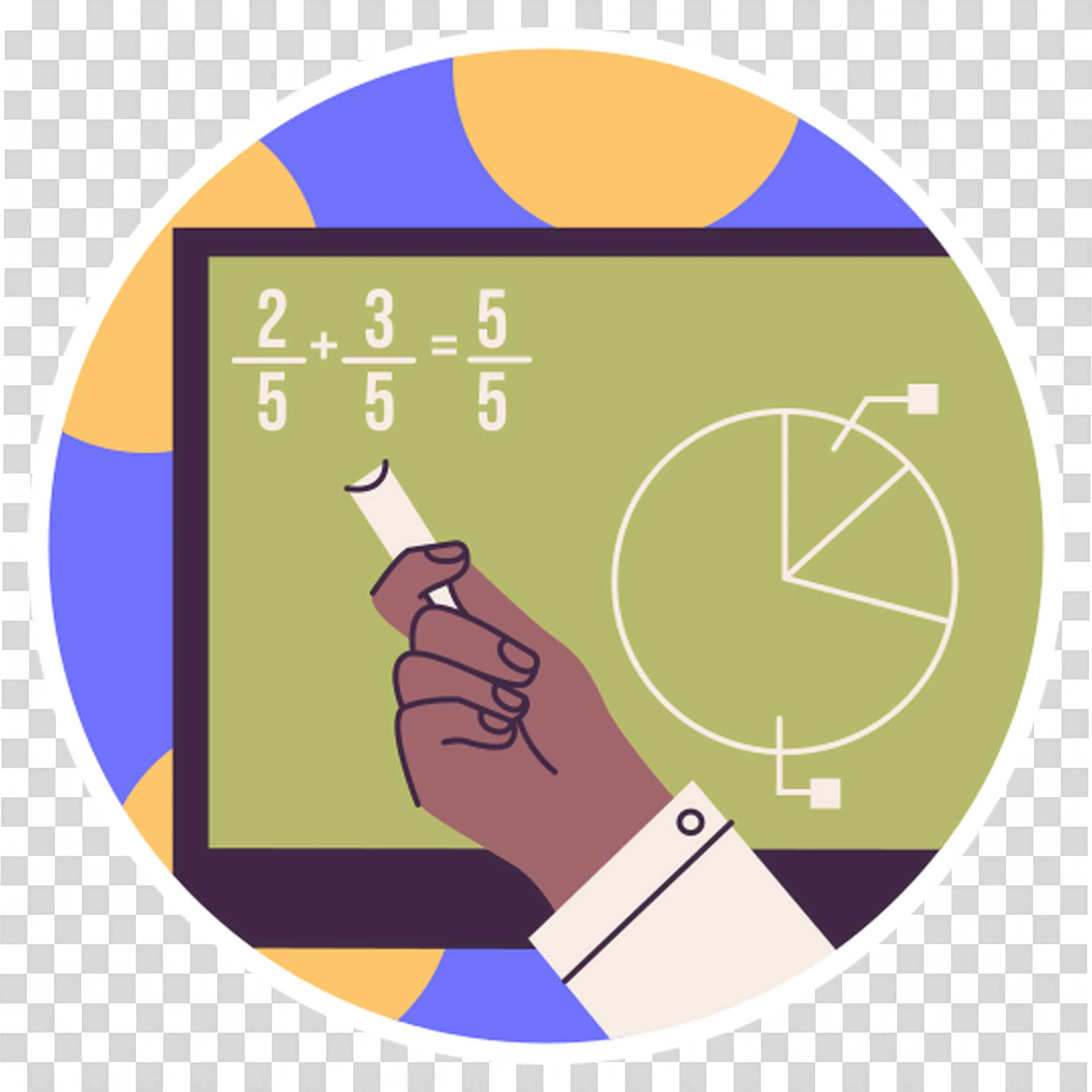 Hand Writing Fractions on the Chalkboard with a Pie Chart