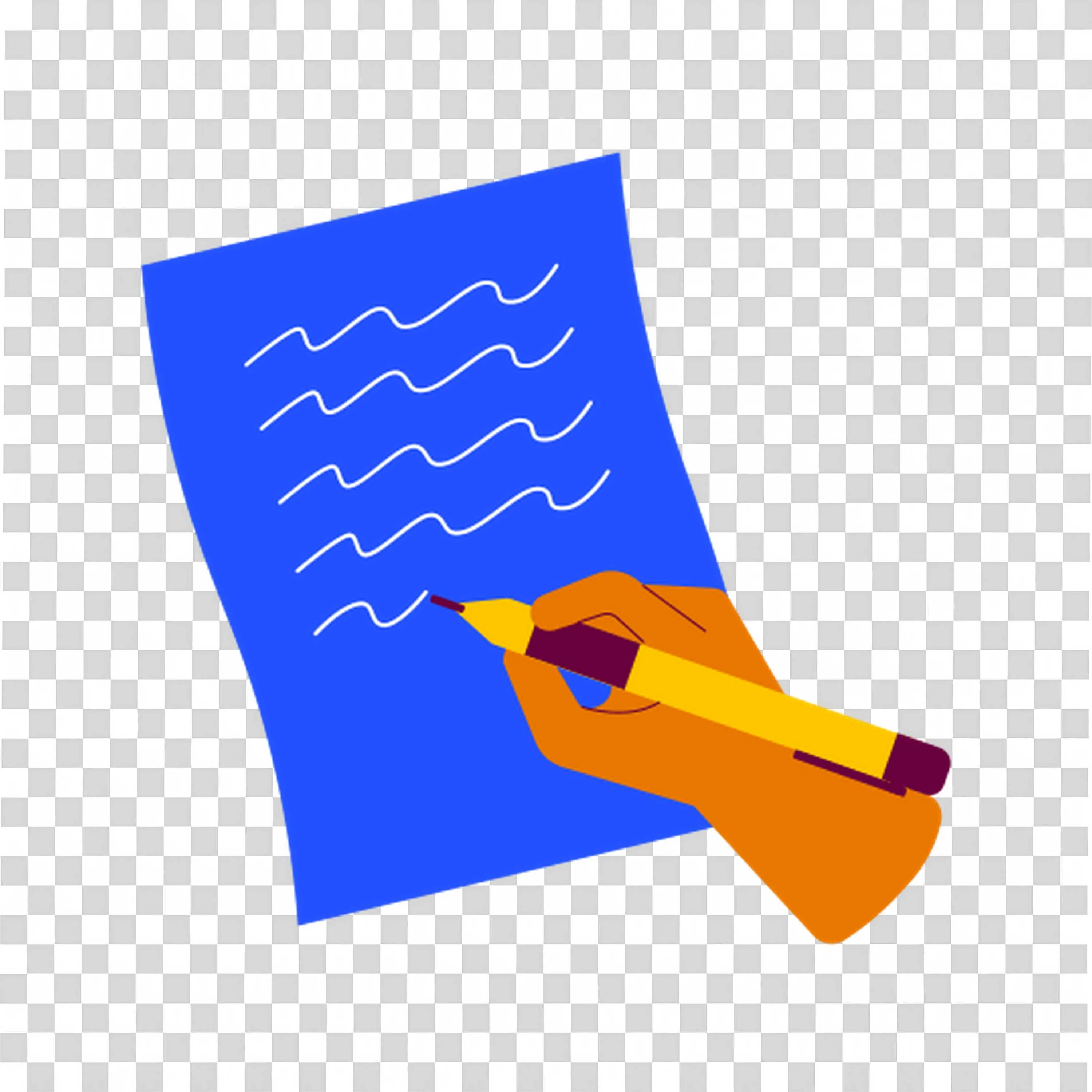 Hand Writing on a Blue Sheet Of Paper for Schoolwork Png