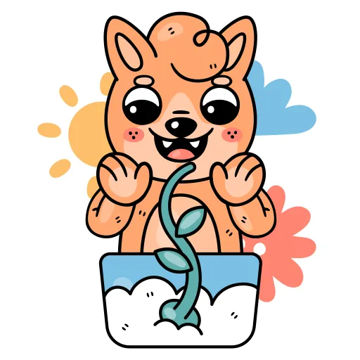 Happy Animal Watching a Plant Grow in a Fun Science Scene