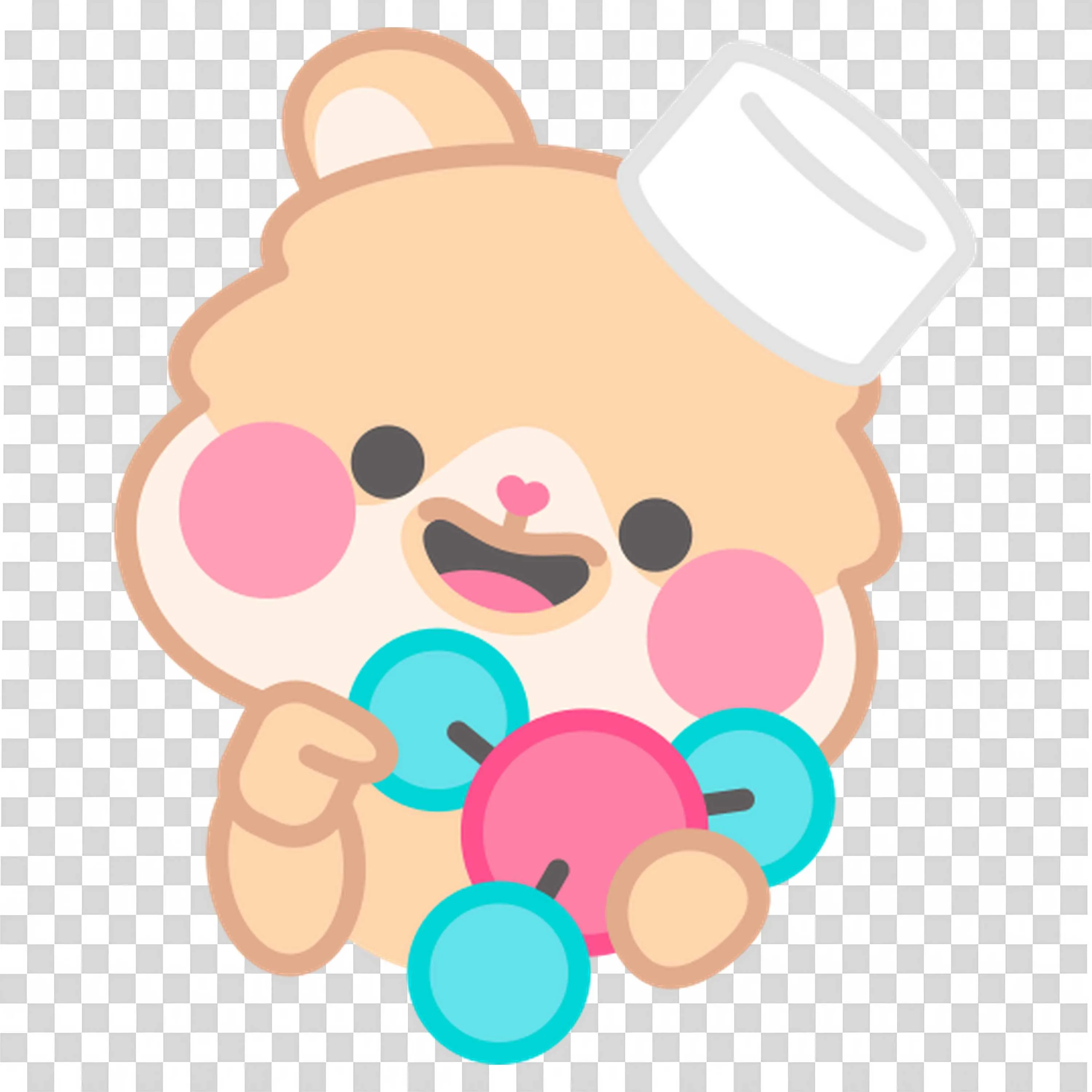Happy Bear with a Hat Holding Colourful Rings Toy Free Png