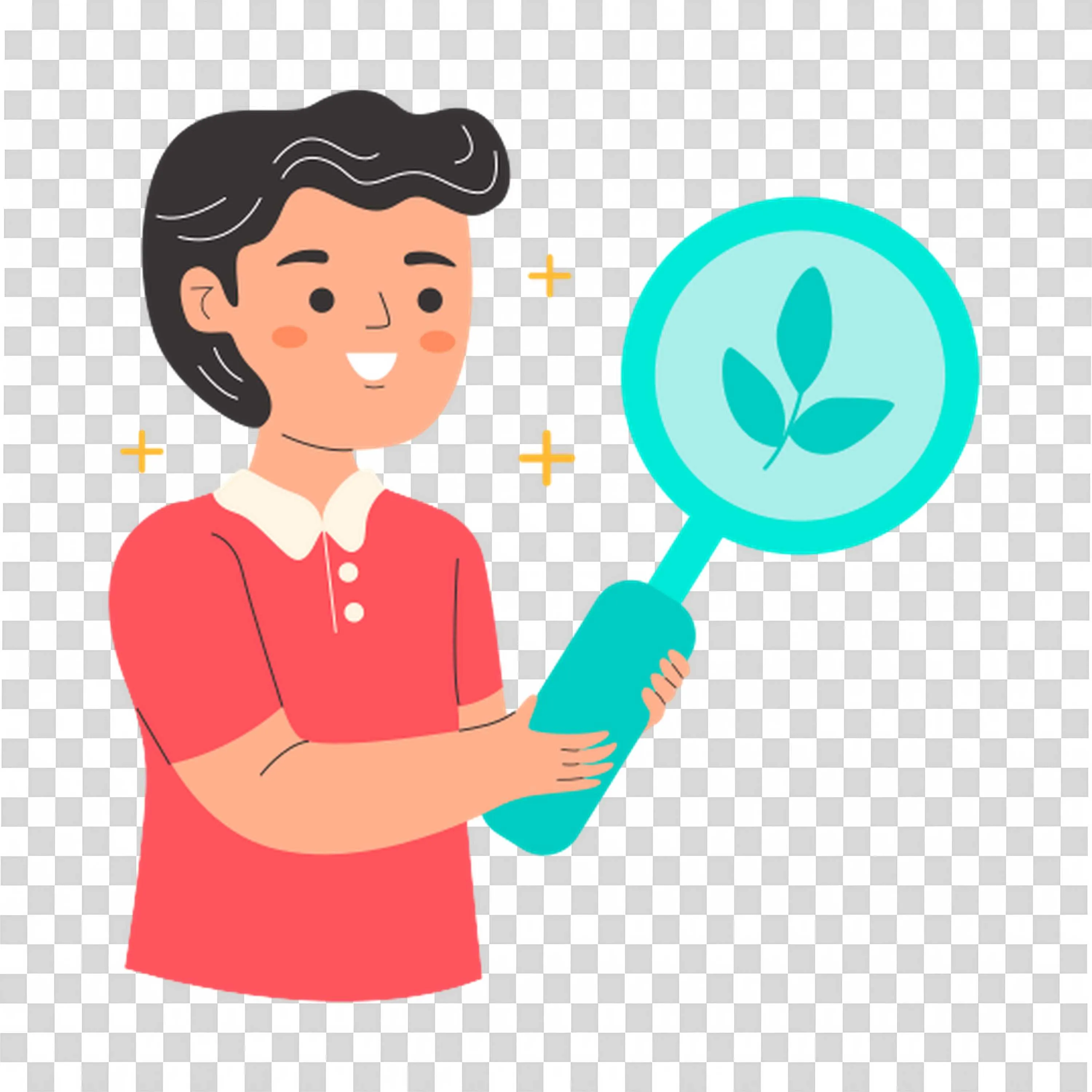 Happy Boy Holding Magnifying Glass with Leaf Illustration