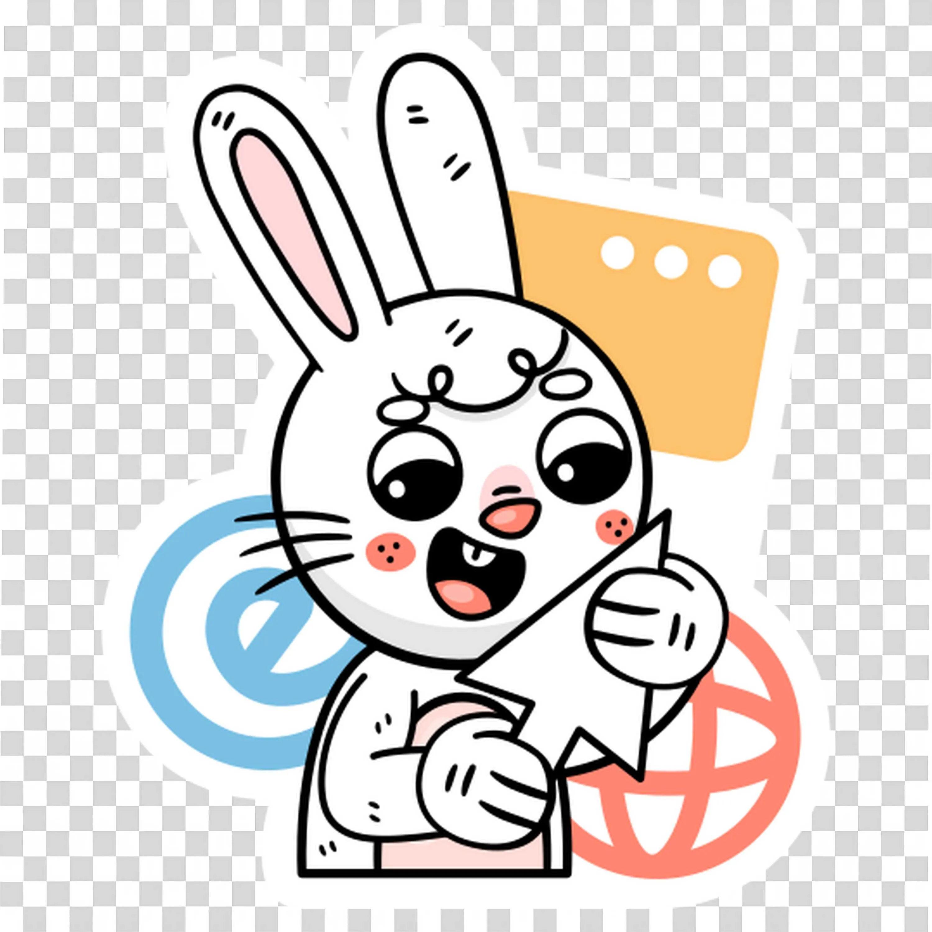 Happy Bunny Holding Cursor with Internet and Email Icons