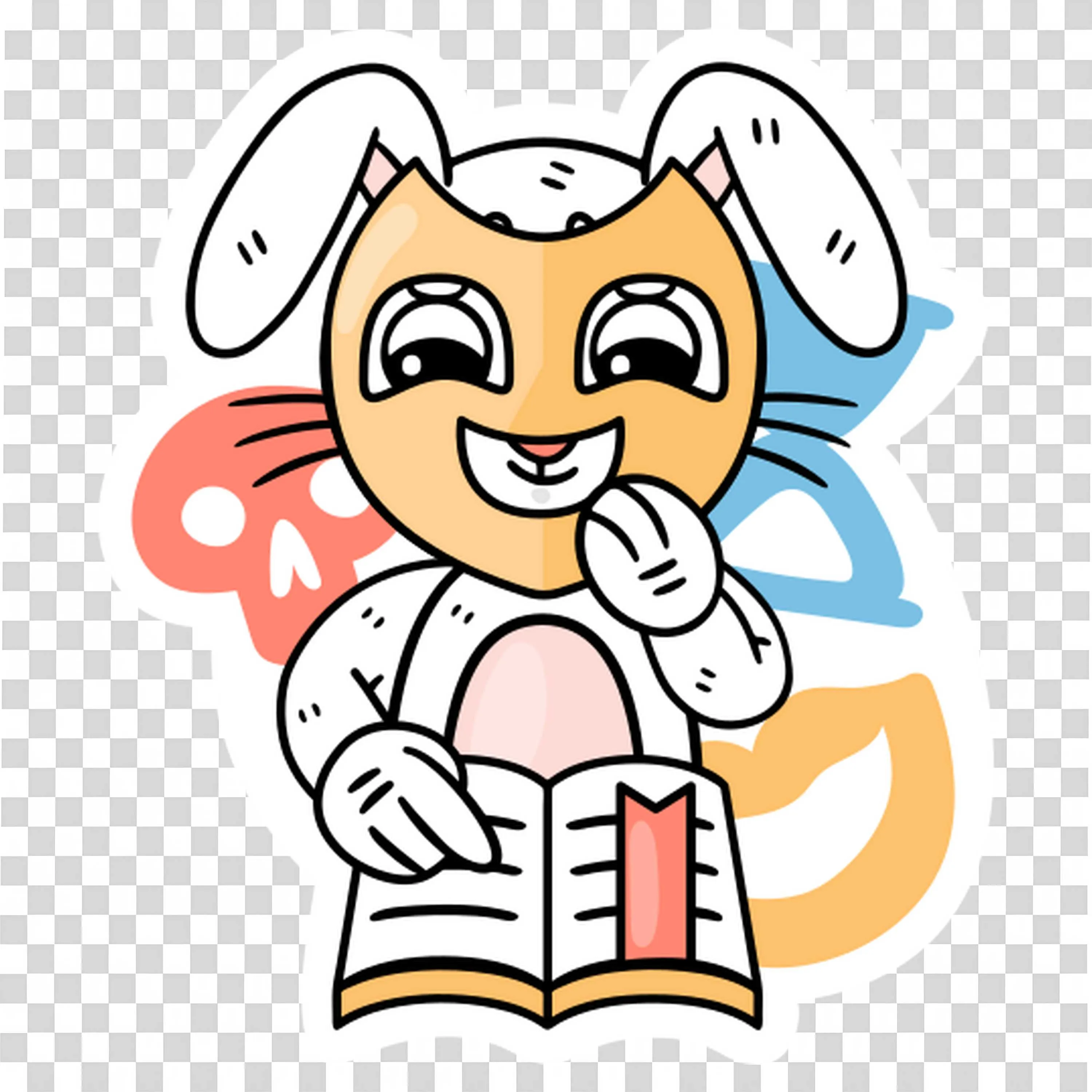 Happy Bunny Reading a Book and Thinking Free Hd PNG Image