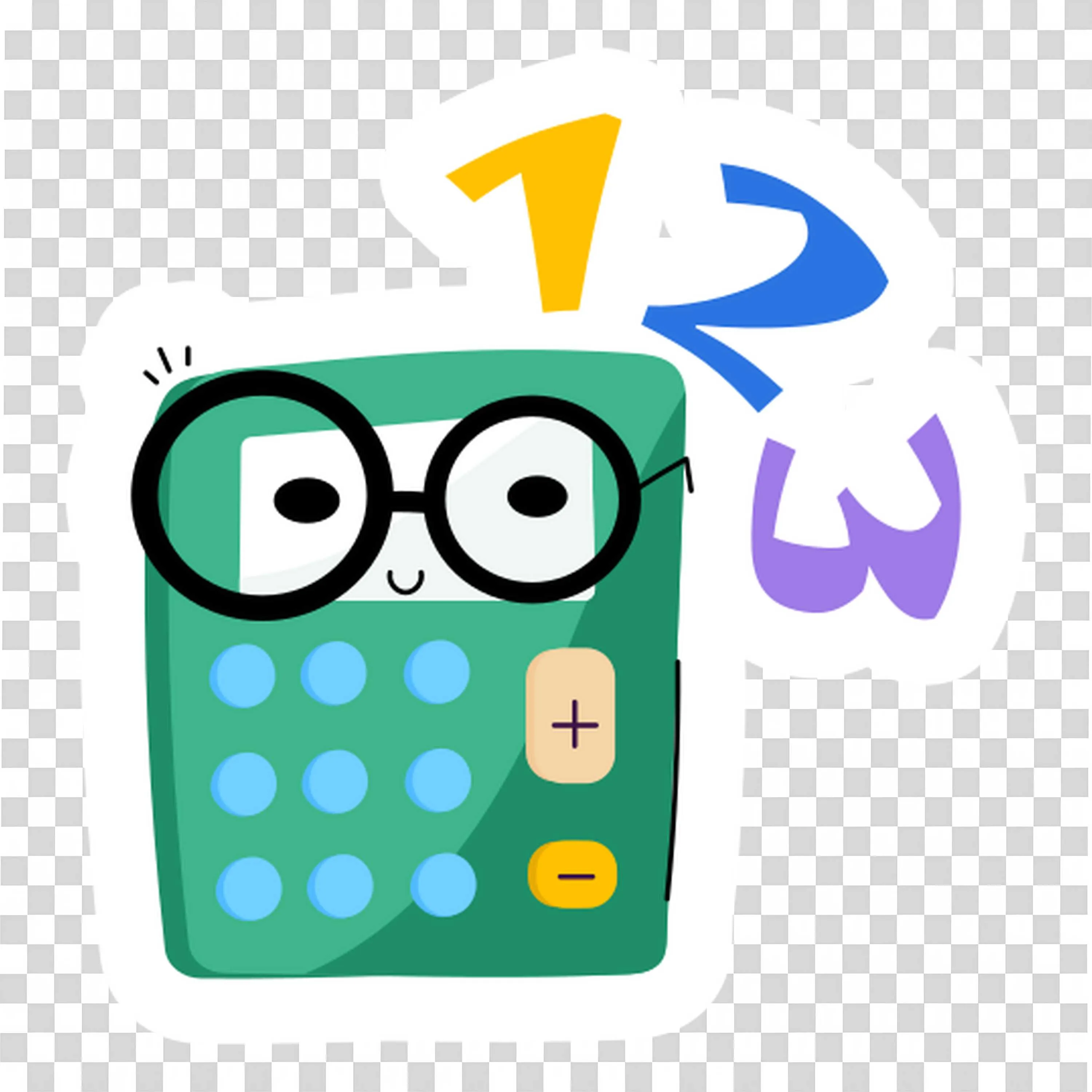 Happy Calculator with Glasses and Colourful Numbers Png