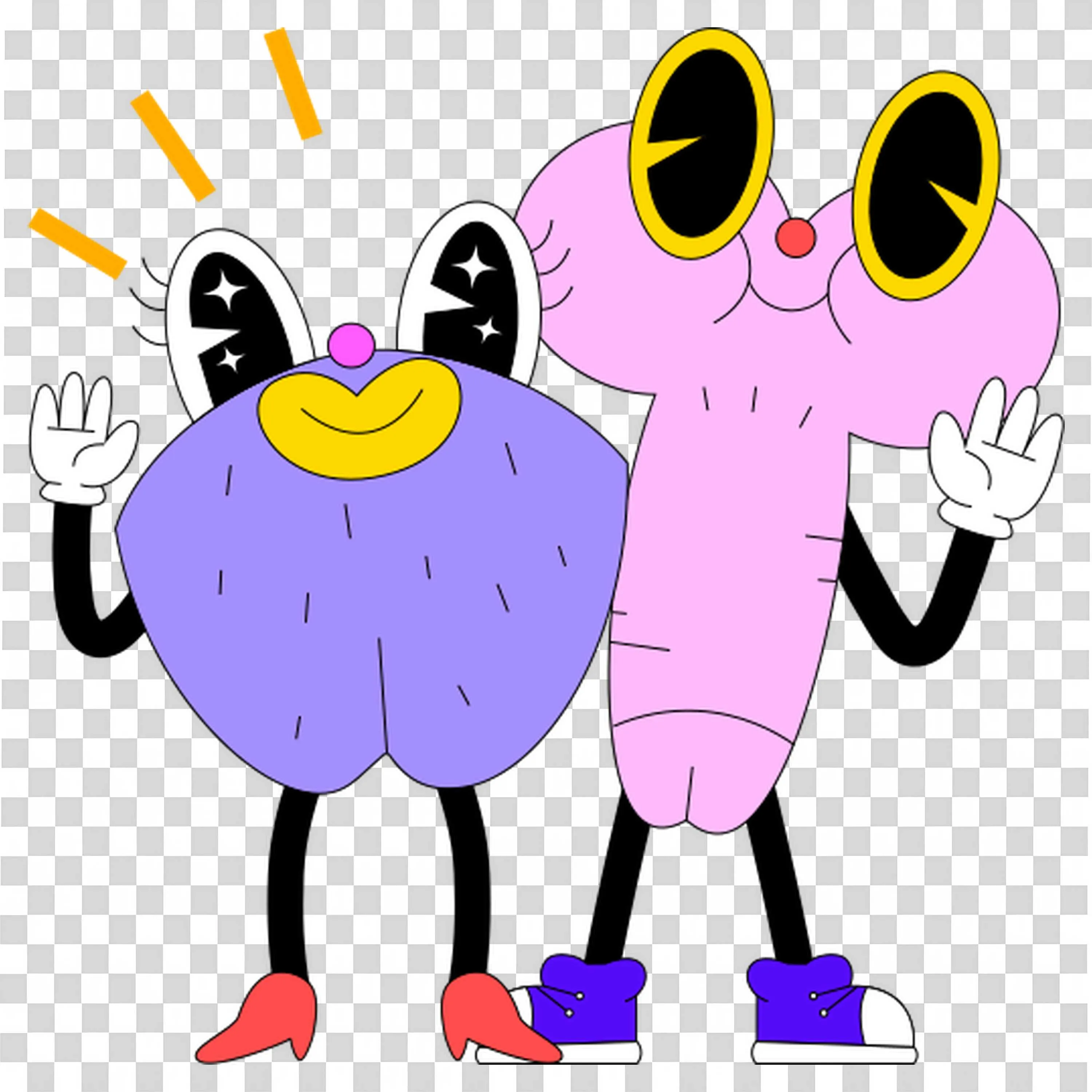 Happy Cartoon Germs Waving and Smiling with Sparkling Eyes