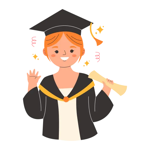 Happy Cartoon Graduate Character Represents Learning