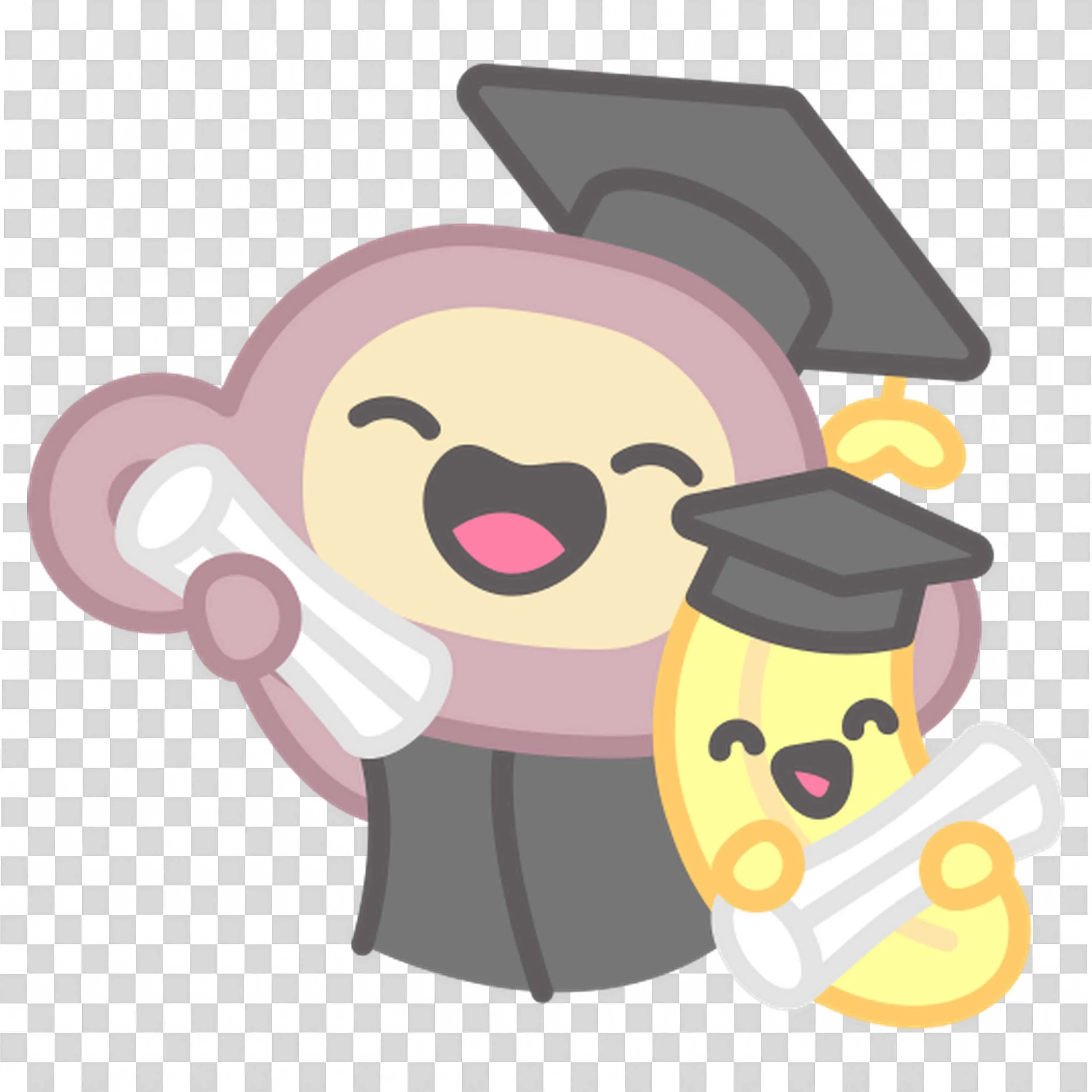 Happy Cartoon Monkey and Banana with Graduation Hats Png
