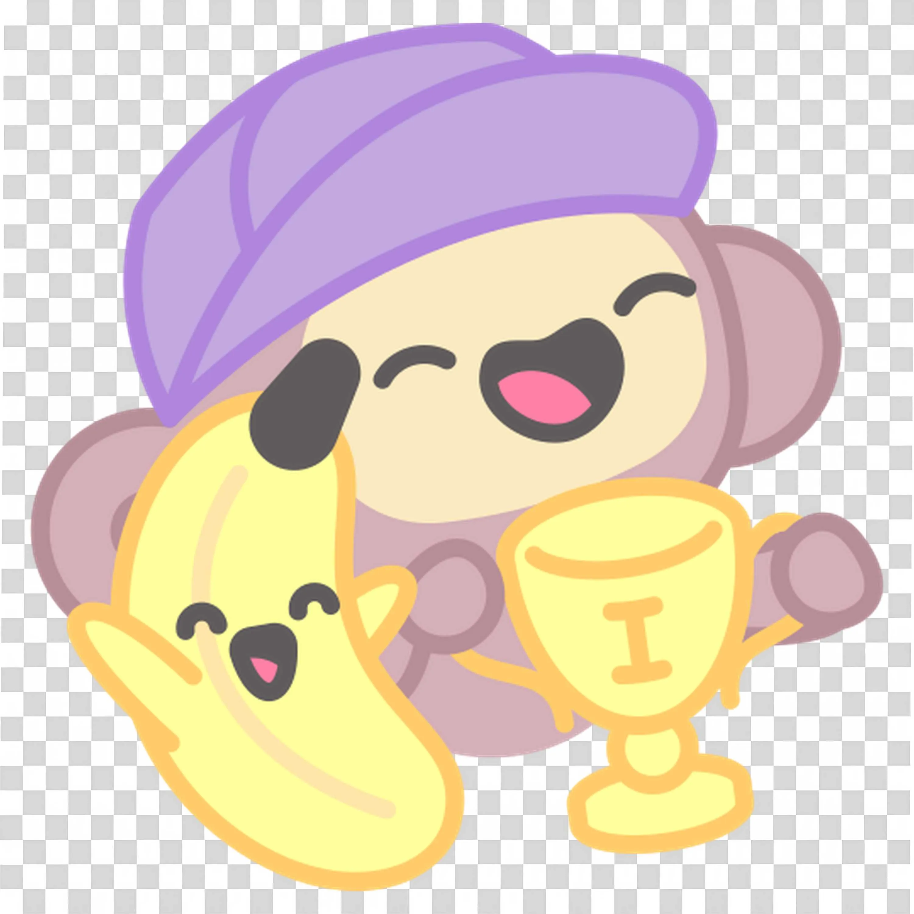 Happy Cartoon Monkey Hugging a Banana and Holding Trophy